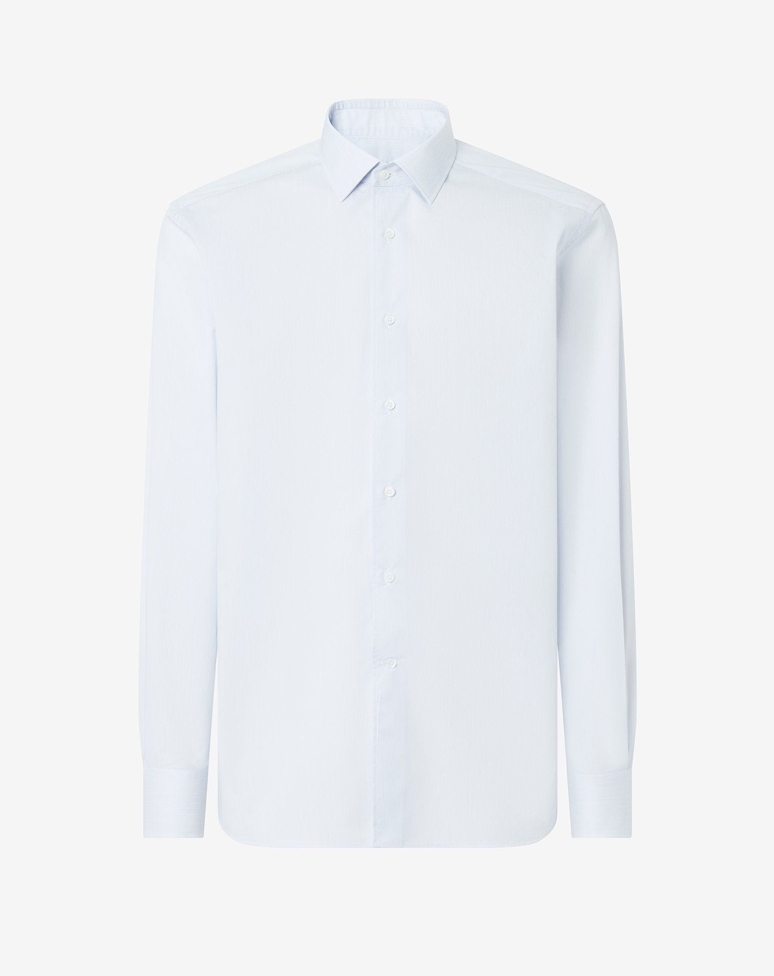 Wrinkle-free cotton shirt with white/light blue micro stripes - 1