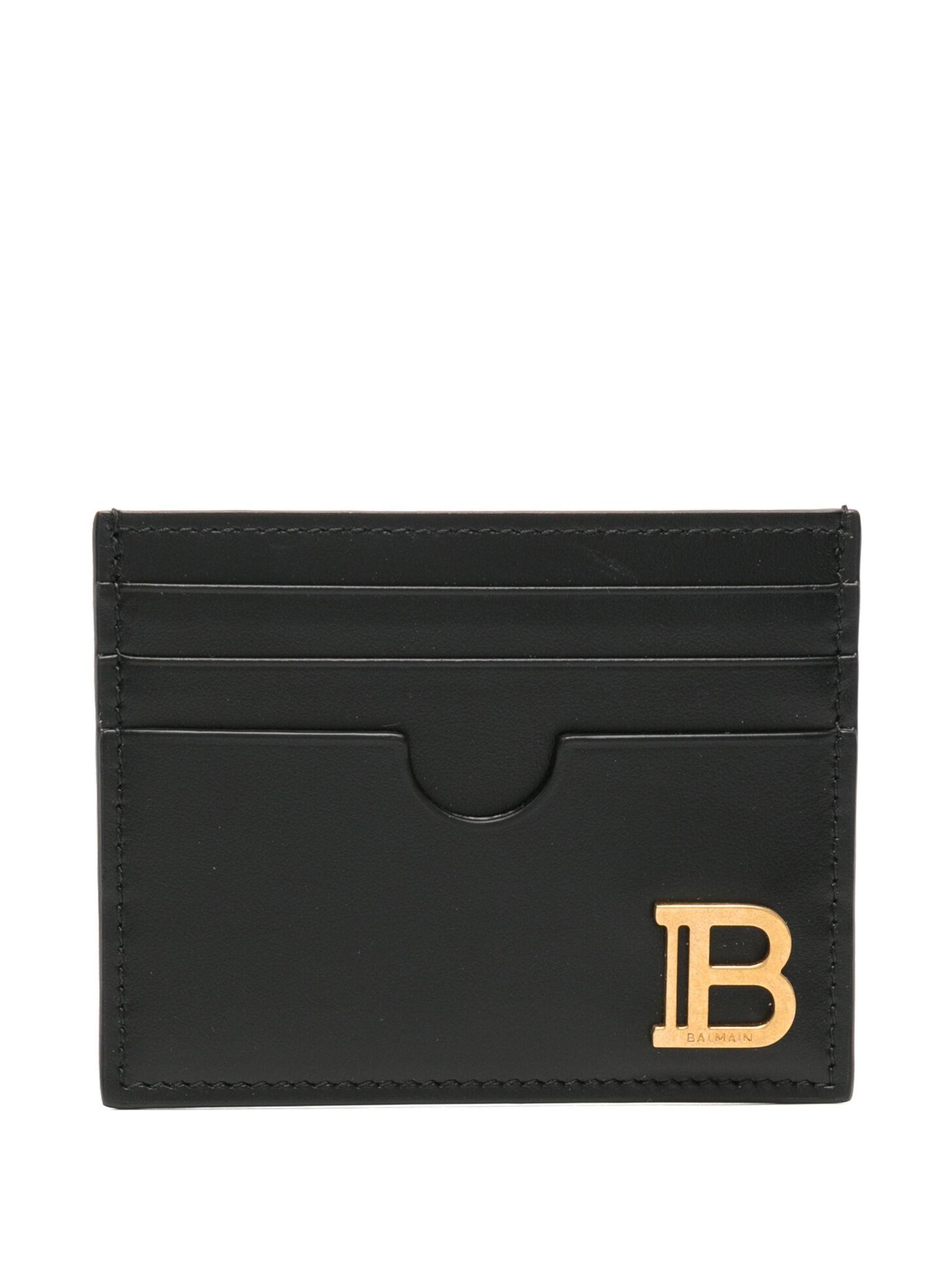 Black B Logo-Plaque Leather Card Holder - 1