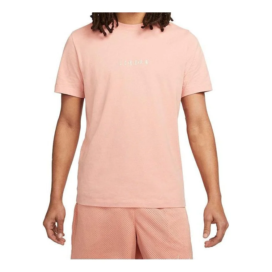 Men's Air Jordan Solid Color Alphabet Printing Round Neck Short Sleeve Pink T-Shirt DM3182-824 - 1