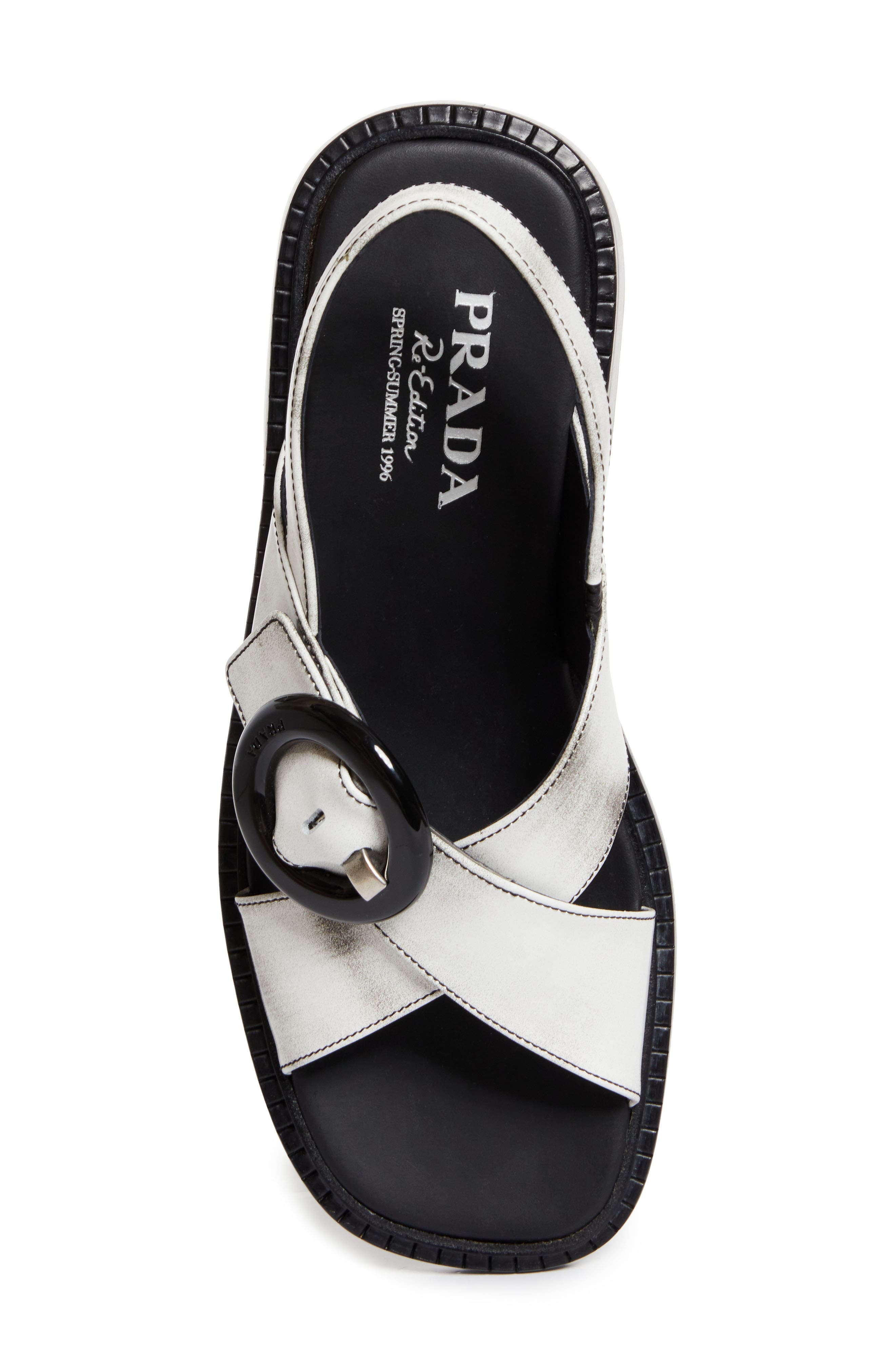 Prada Crisscross Calfskin Leather Sandal in Bianco at Nordstrom - 5