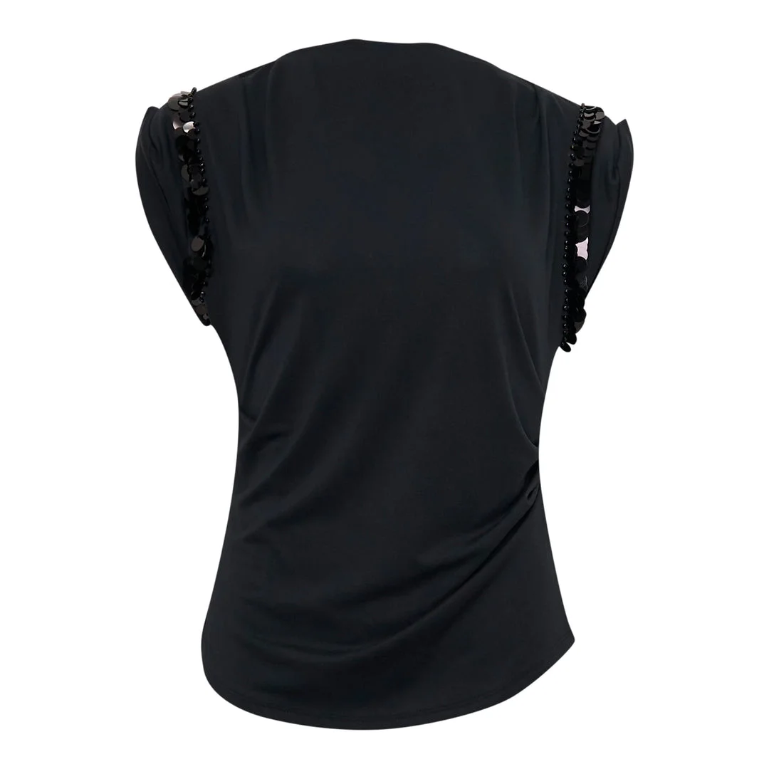 Embellished Draped Jersey Top - 1