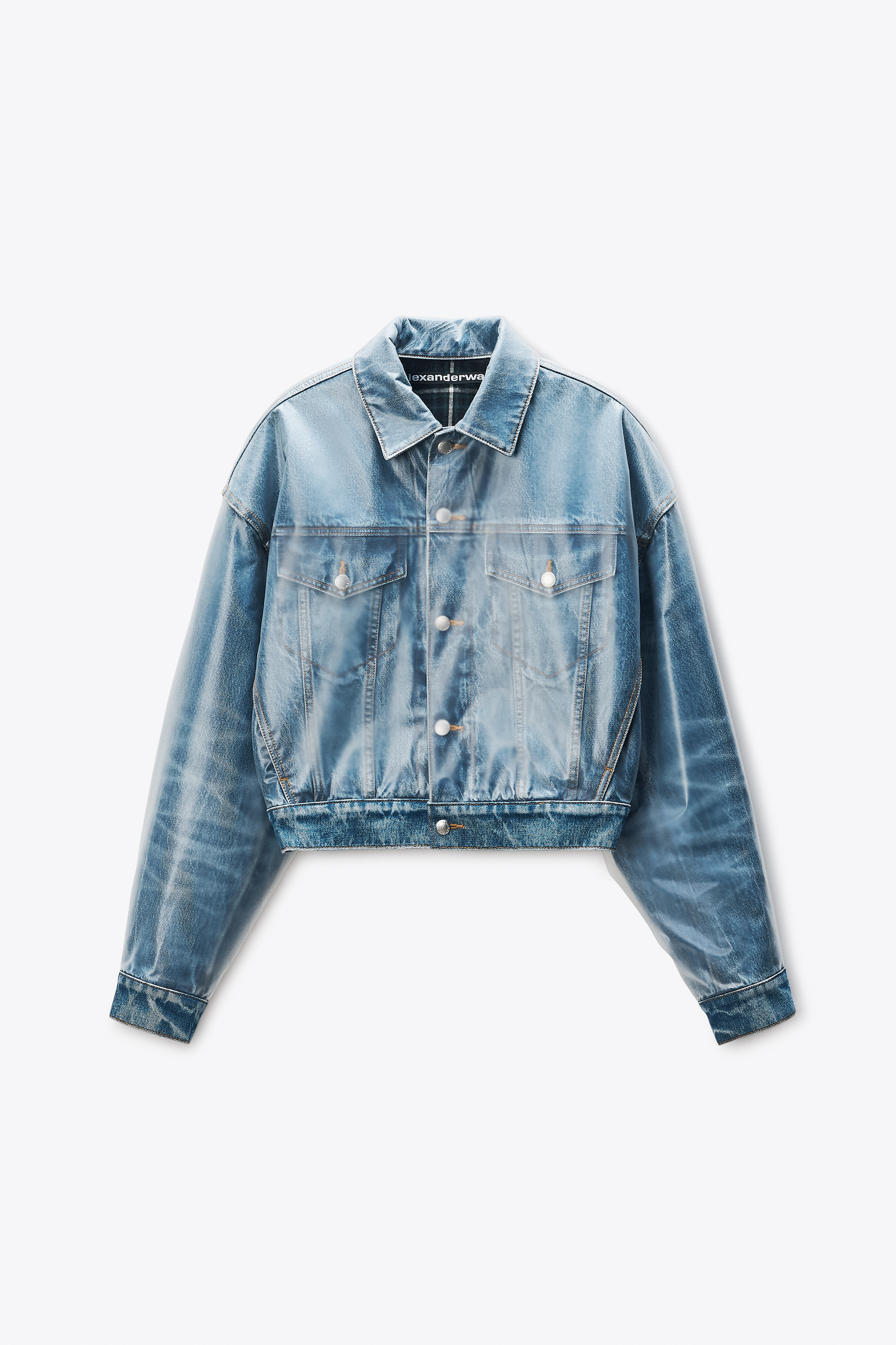 Vintage-Effect Marbled Blue Layered Trucker Jacket - 1