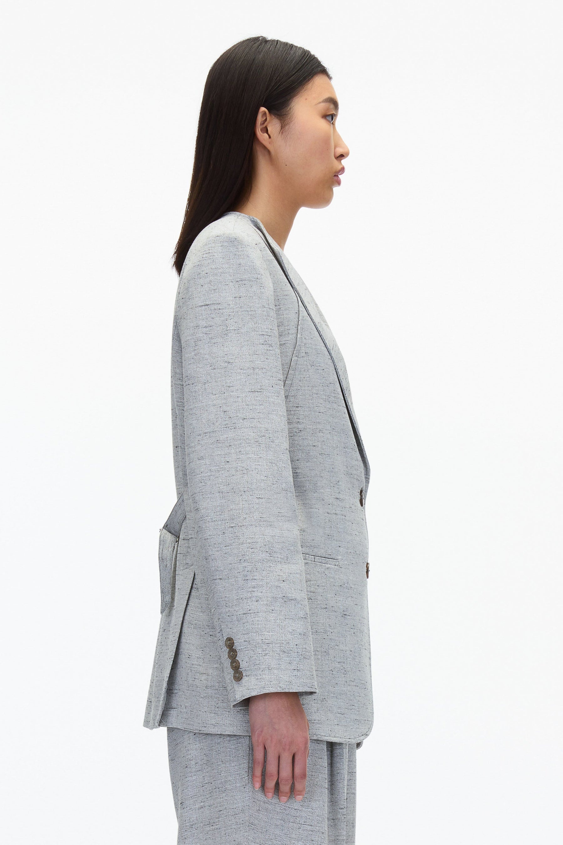 Collarless Relaxed Blazer - 3