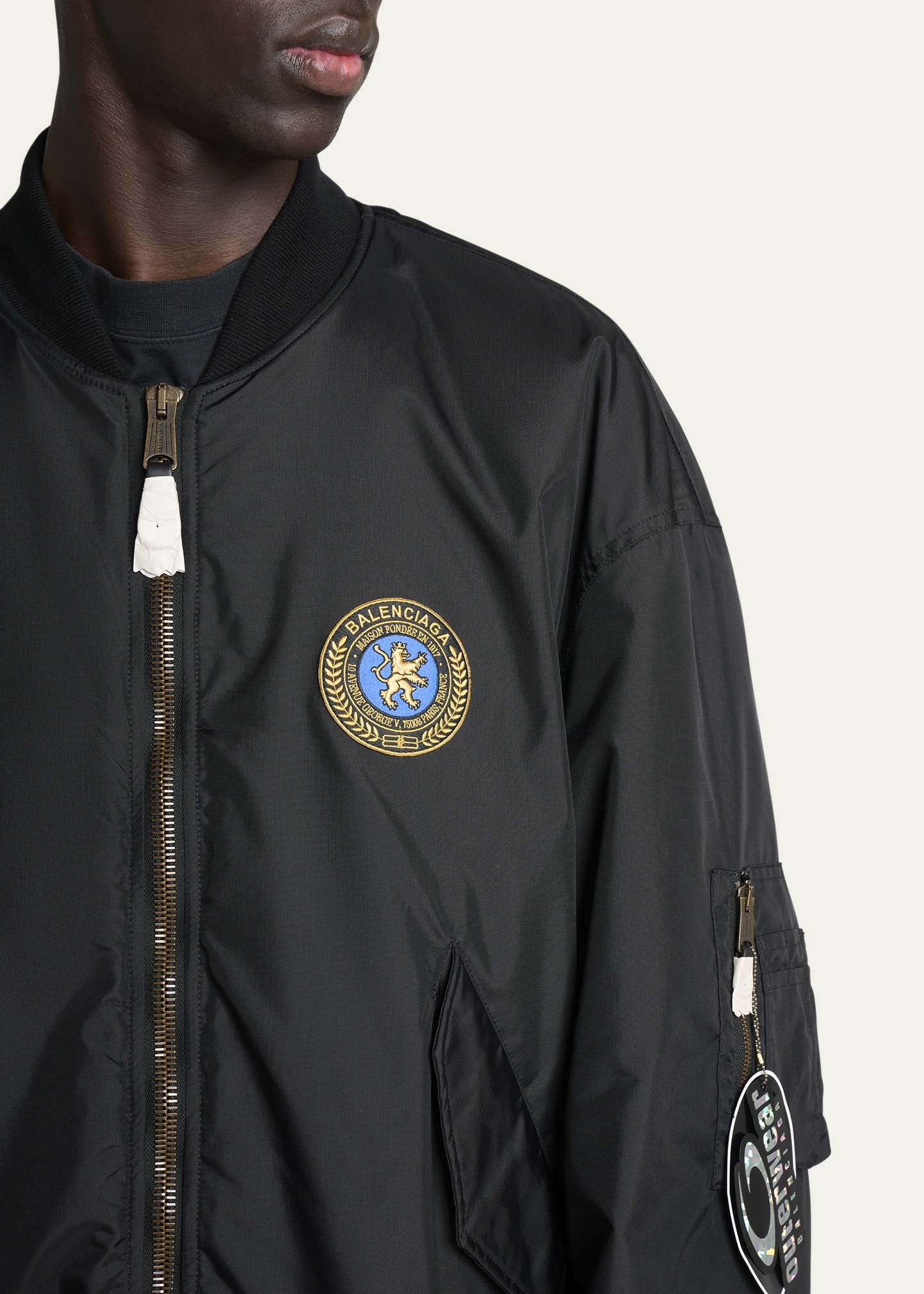 Men's Crest Patch Oversized Nylon Bomber Jacket - 5