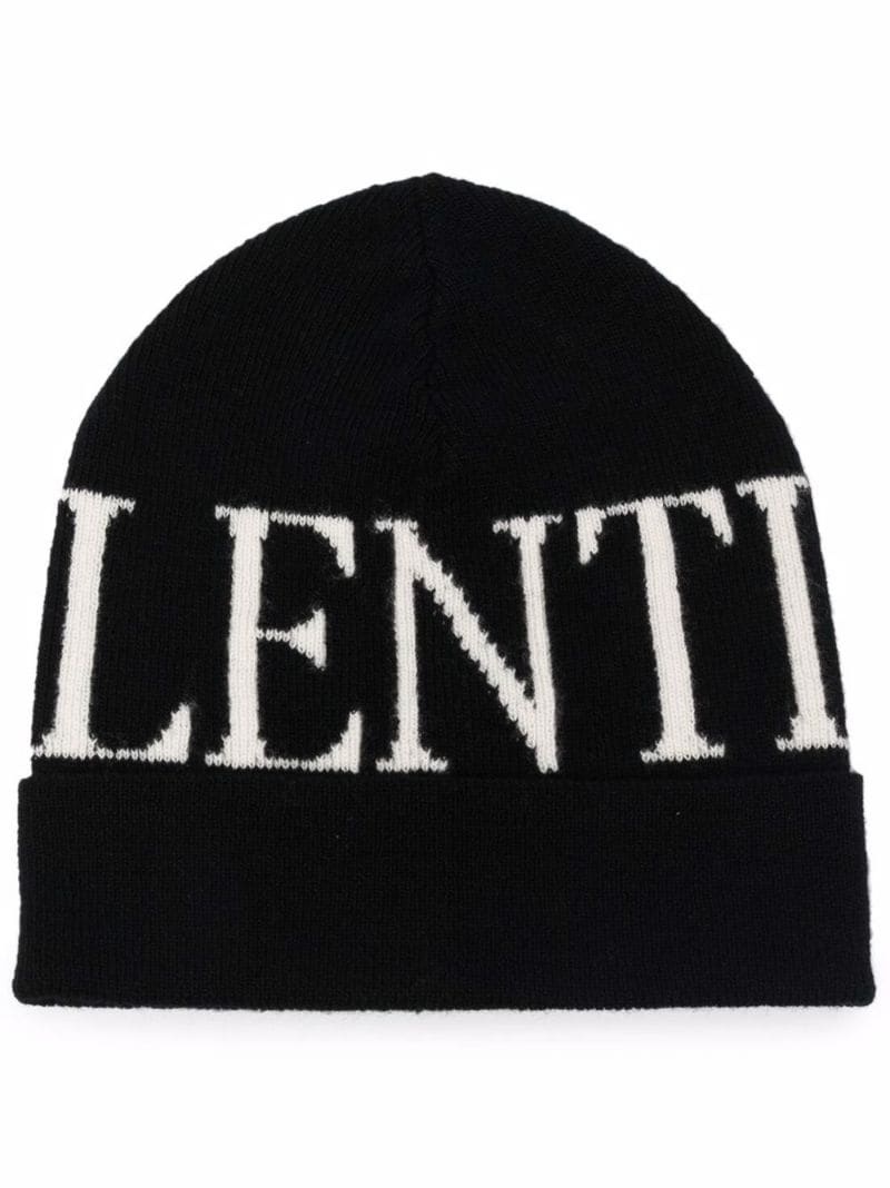 intarsia-logo knitted beanie - 1