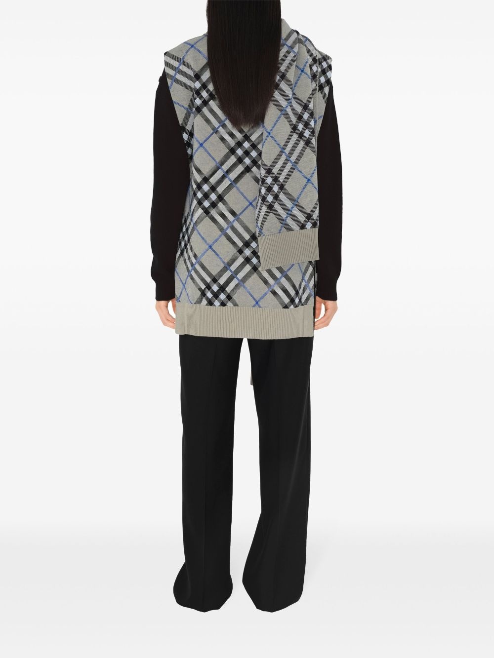 checked sleeveless cardigan and scarf - 4