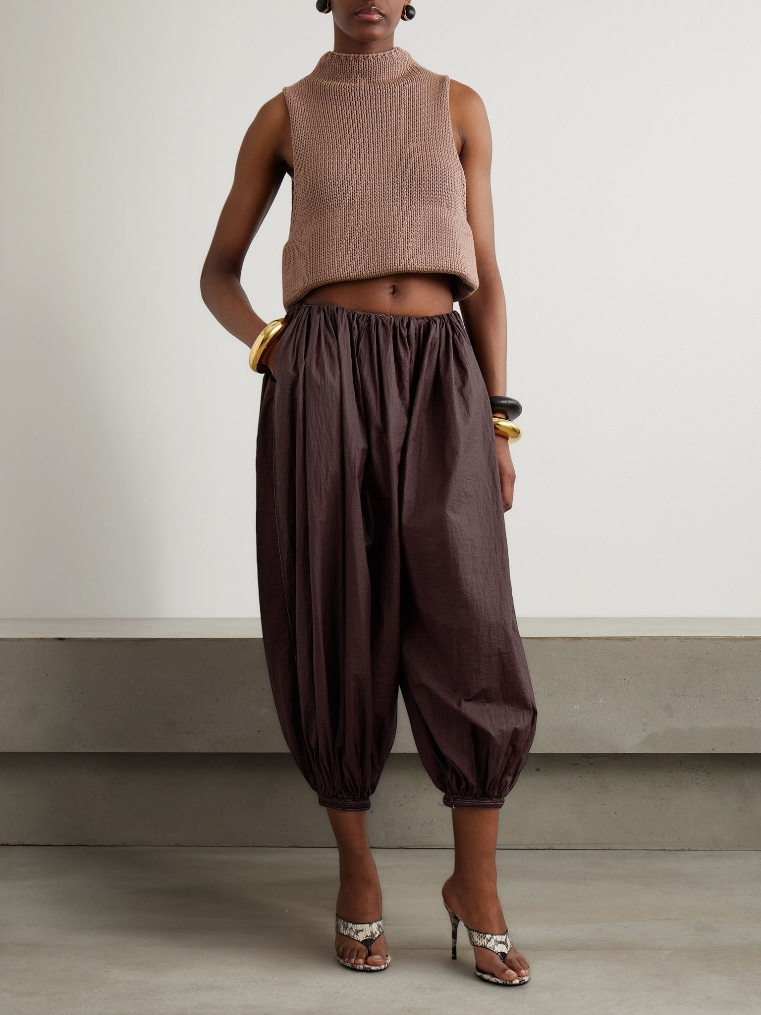 Cropped cotton-blend turtleneck tank Taupe - 2