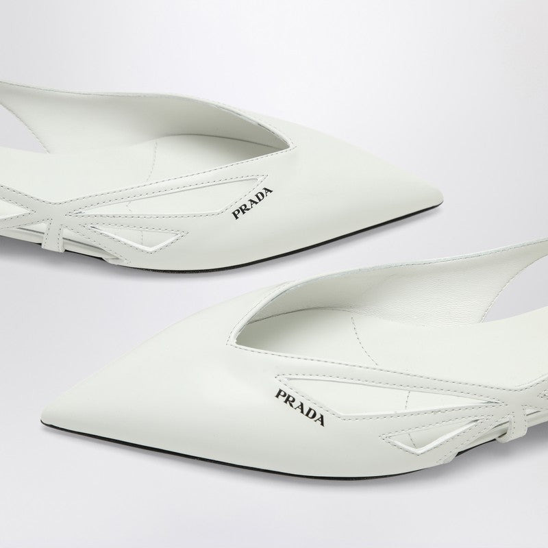 Prada Cut Out White Brushed Leather Ballerina Women - 4