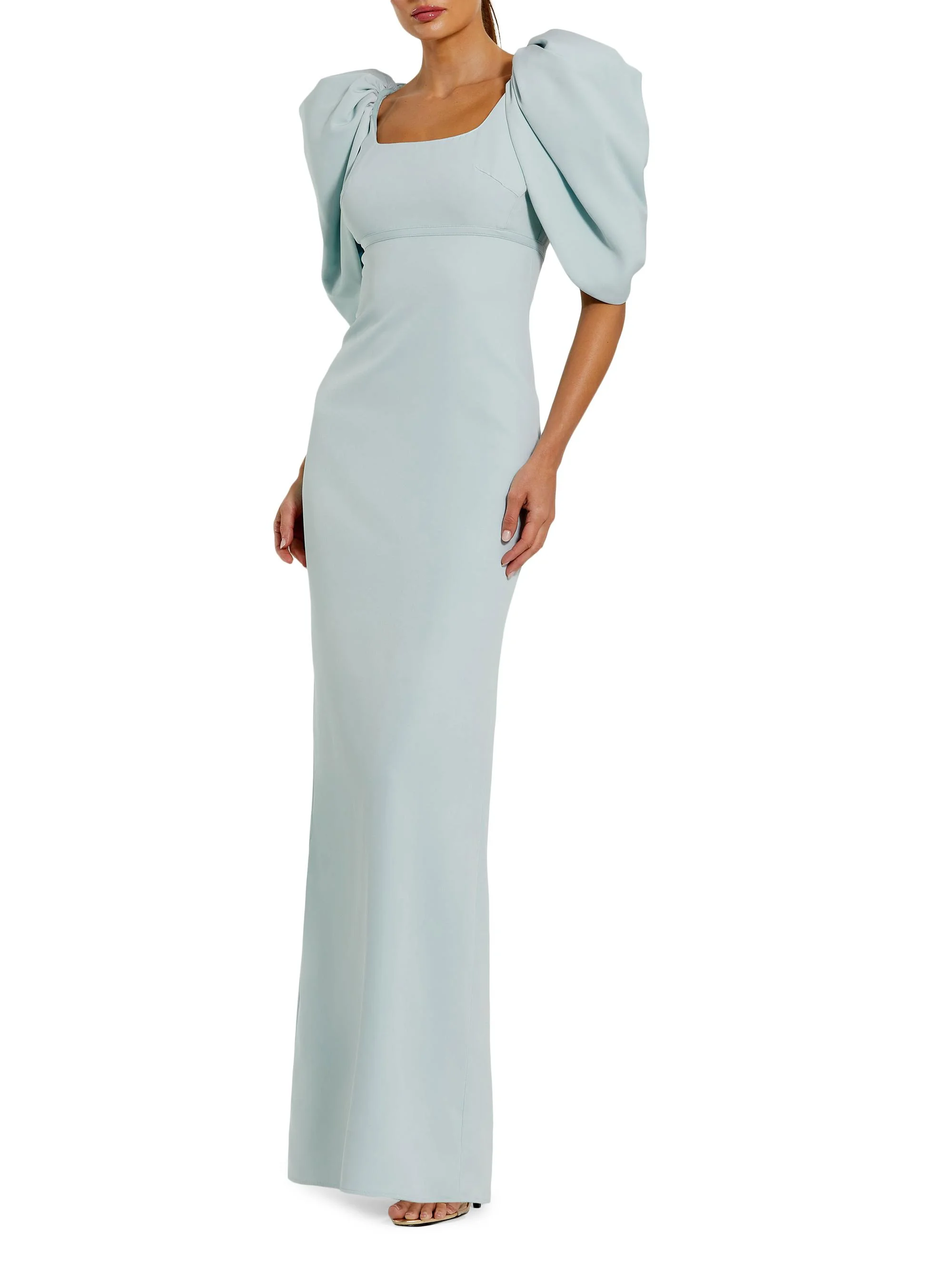 Women's Crepe Puff-Sleeve Column Gown - Powder Blue - 1