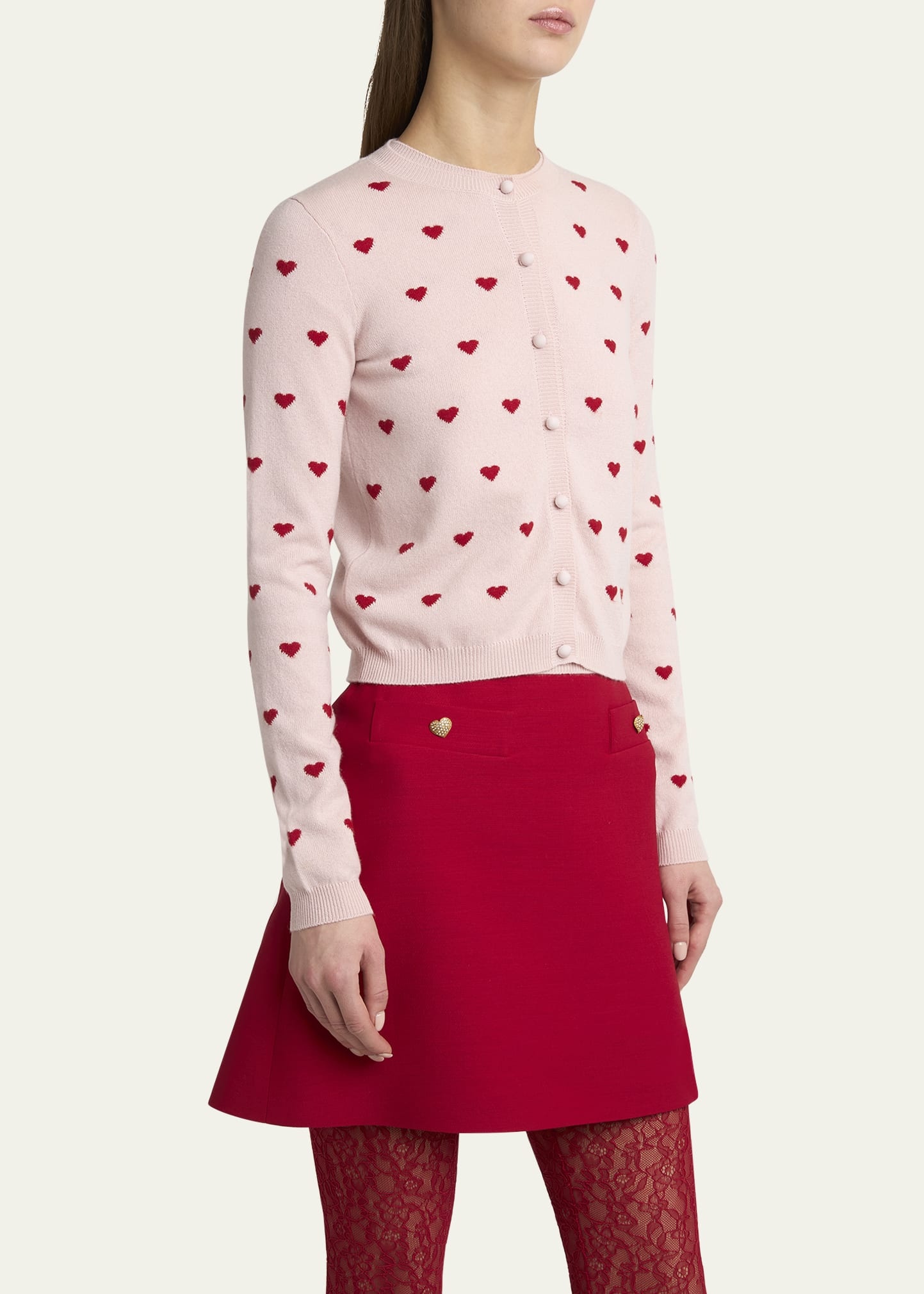 Jacquard Hearts Wool-Cashmere Cardigan - 4