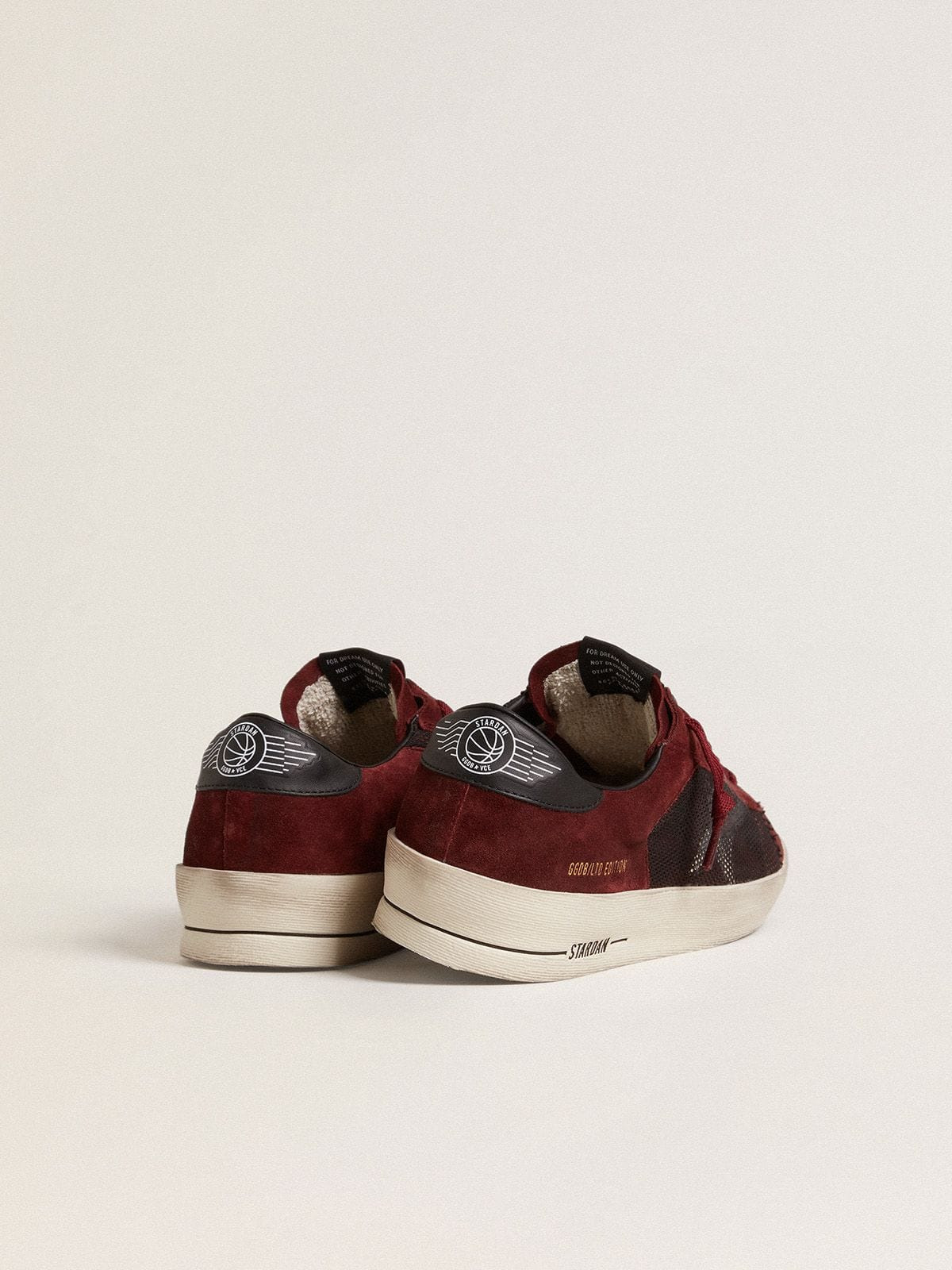 Men's Stardan in black mesh and burgundy suede with white leather star - 4