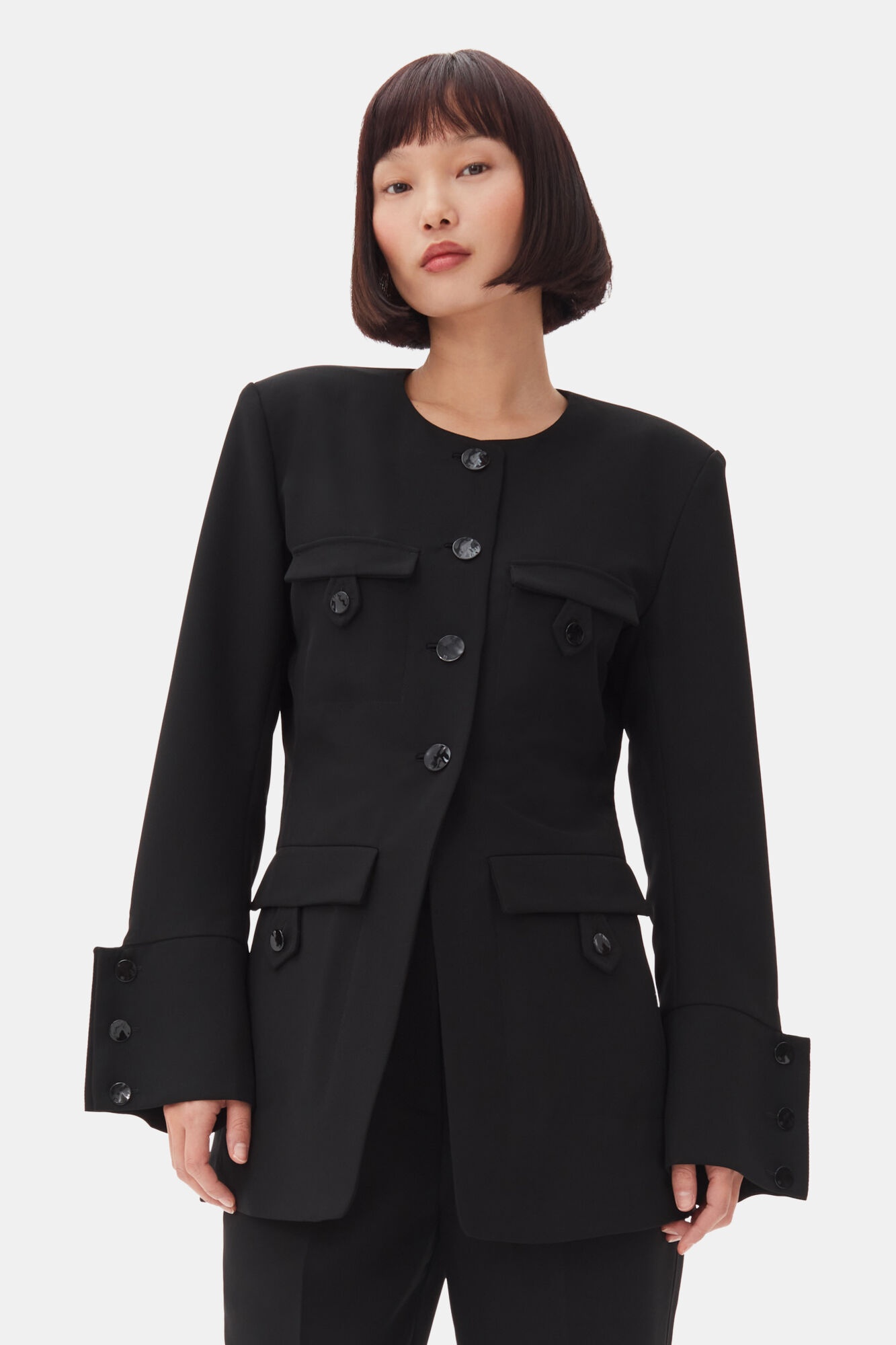BLACK SUITING FITTED BLAZER - 2