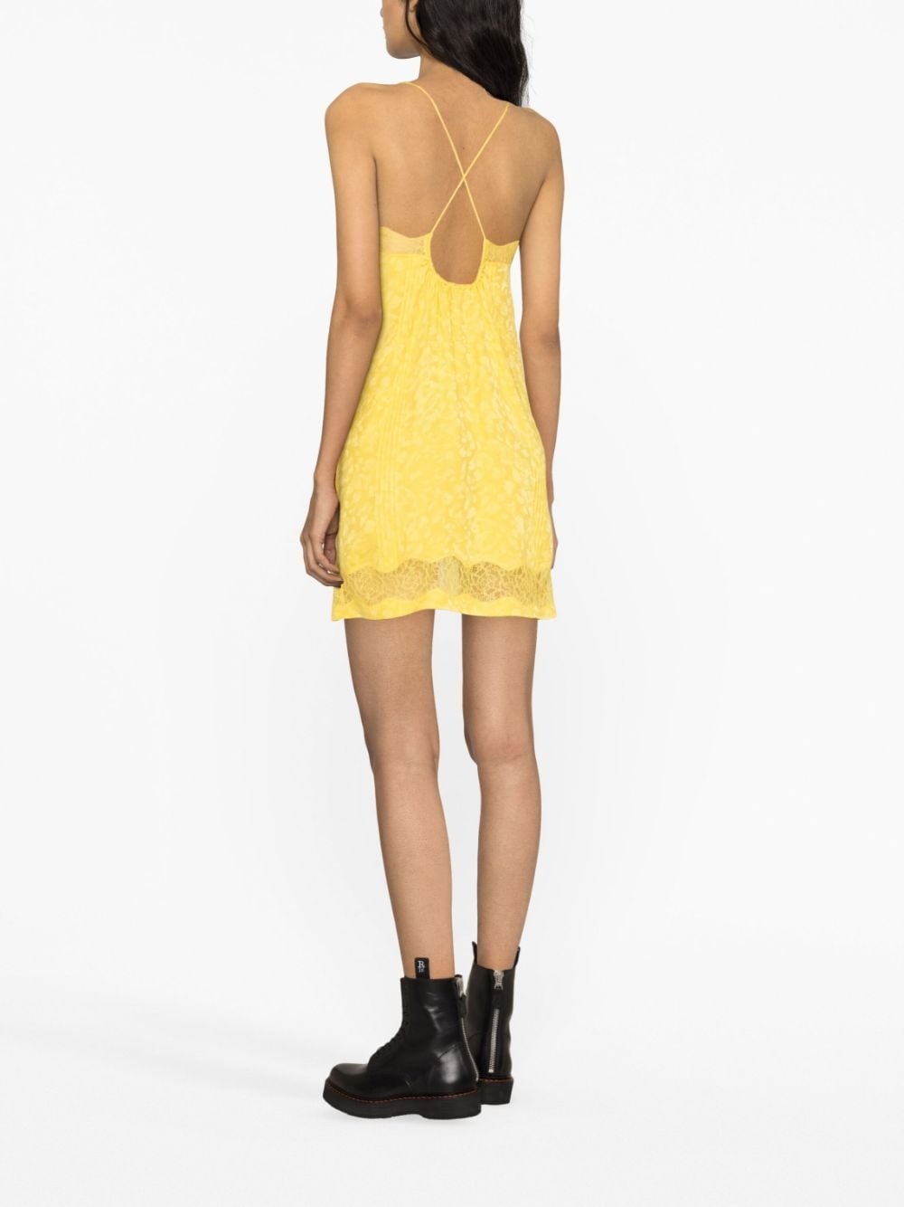 lace-trim silk-jacquard minidress - 4