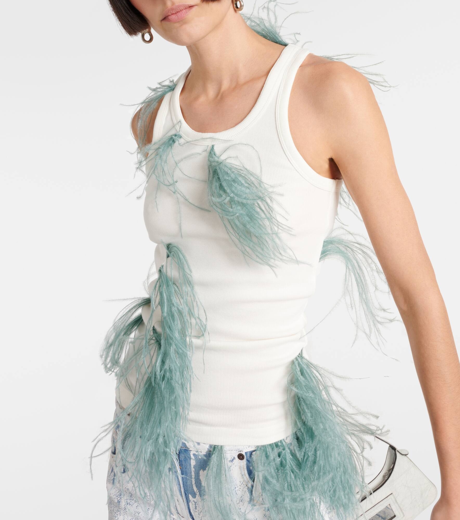 Feather-trimmed cotton-blend tank top - 5