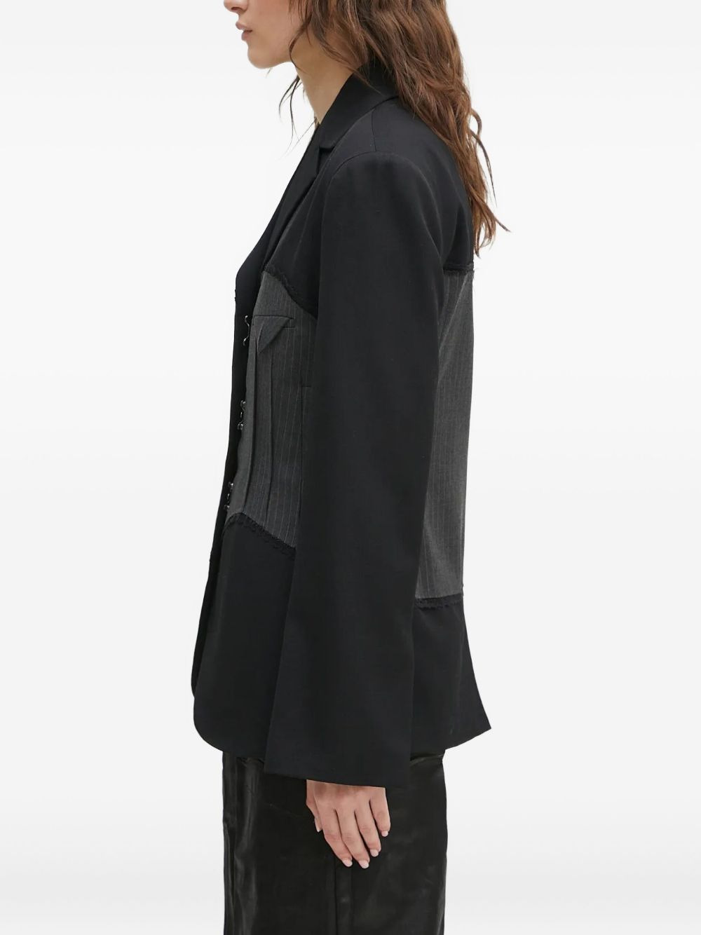 pinstriped lace-insert blazer - 2