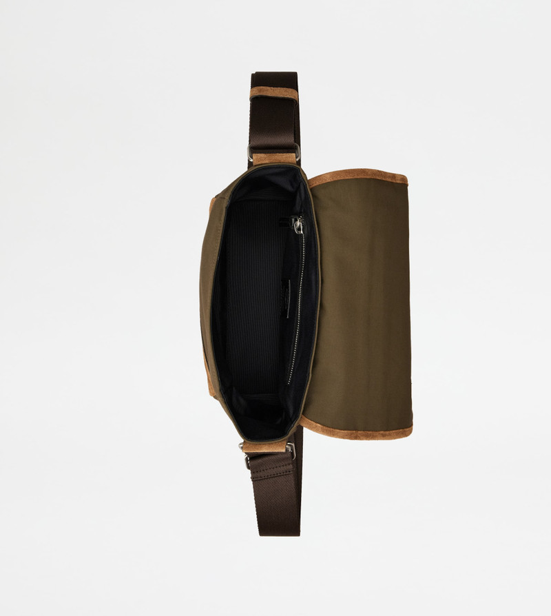 MESSENGER BAG IN FABRIC AND SUEDE MINI - GREEN, BROWN 4