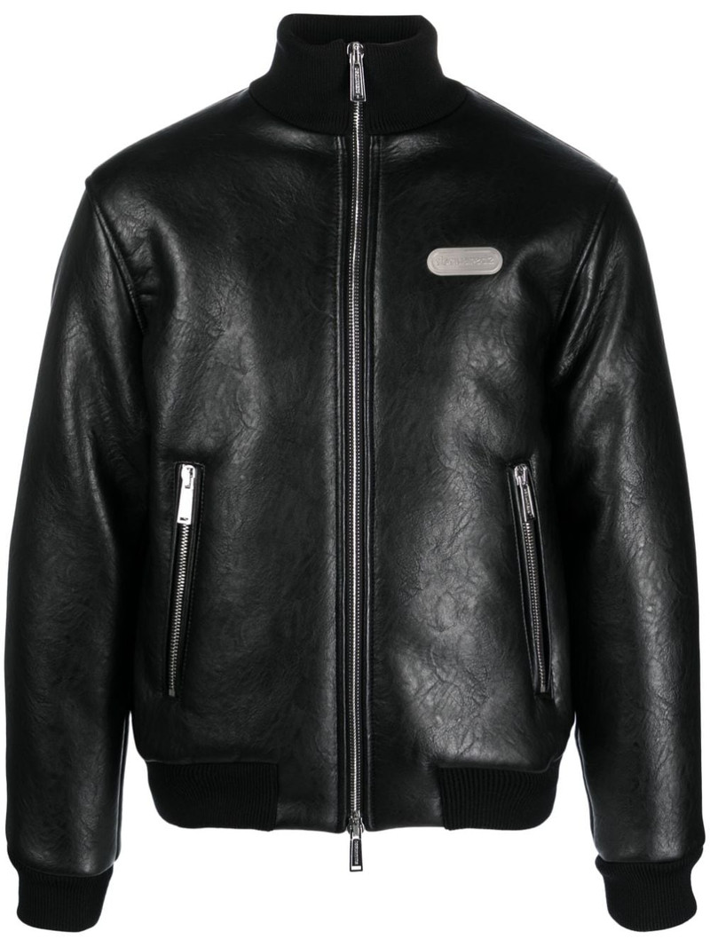 logo-plaque zipped faux-leather jacket 1