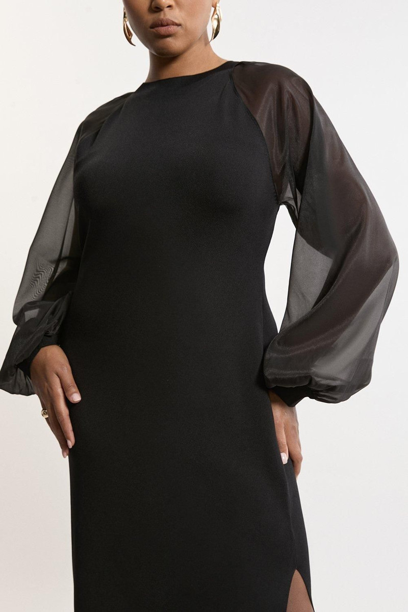 Viscose Blend Compact Knit Chiffon Sleeve Maxi Dress 3