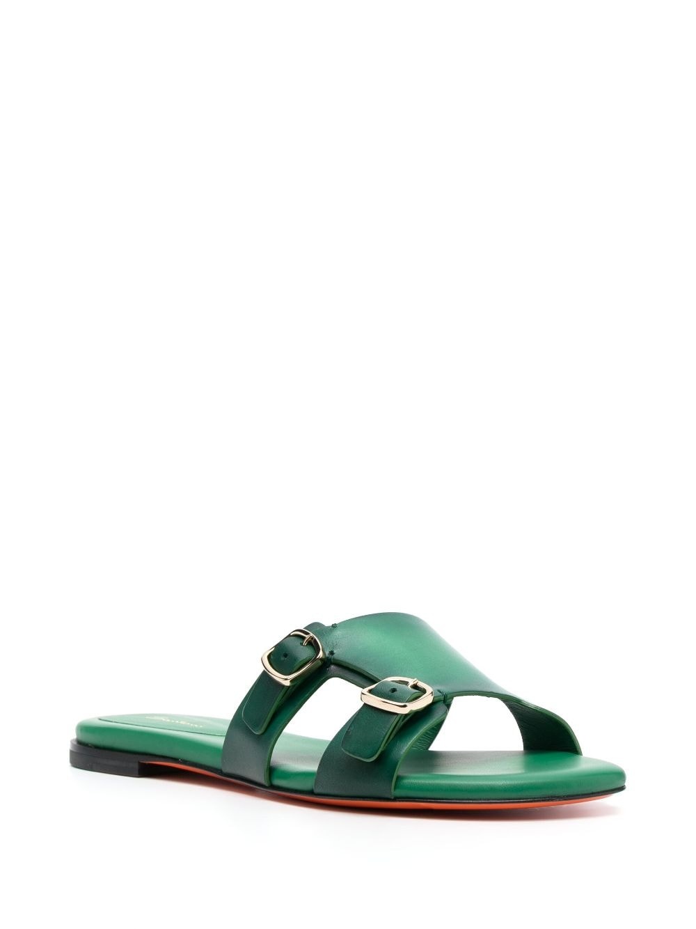 double-buckle leather slides - 2