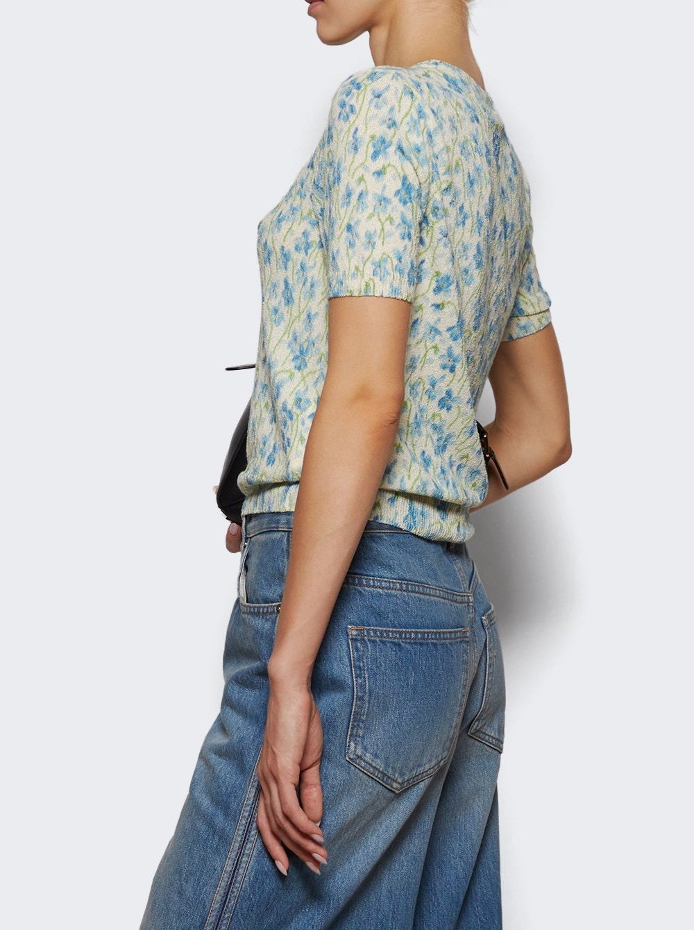 Short Sleeve Sweater Blue Floral - 3