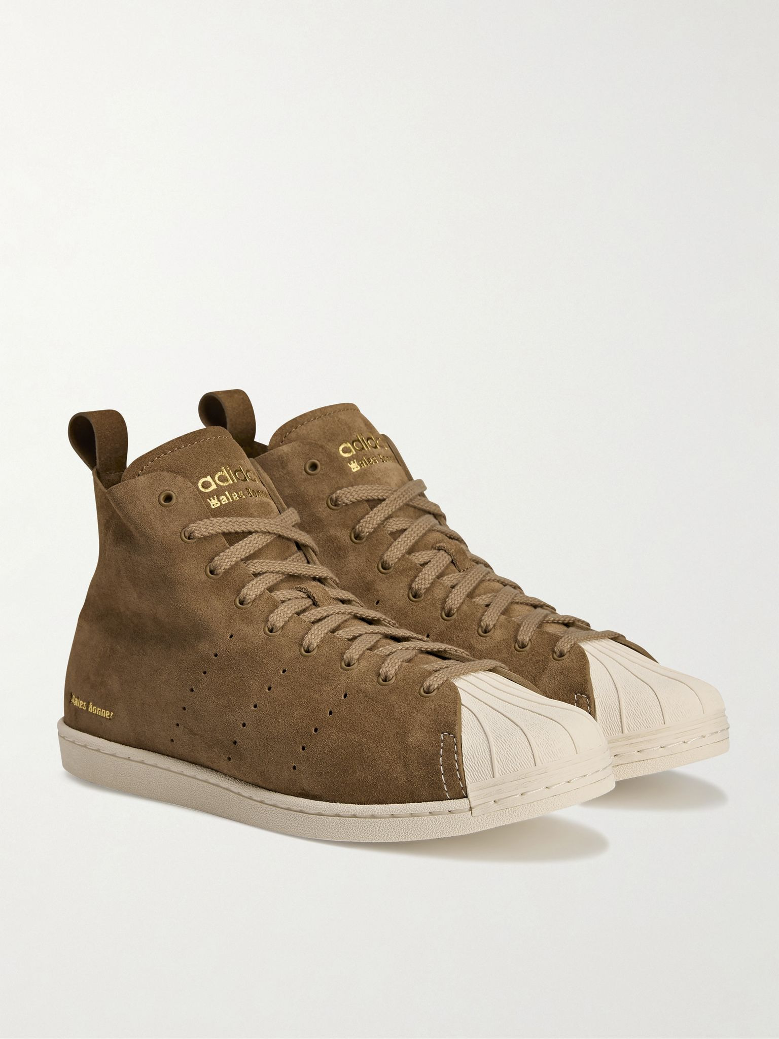 + Wales Bonner Superstar Hi perforated suede sneakers Camel - 3