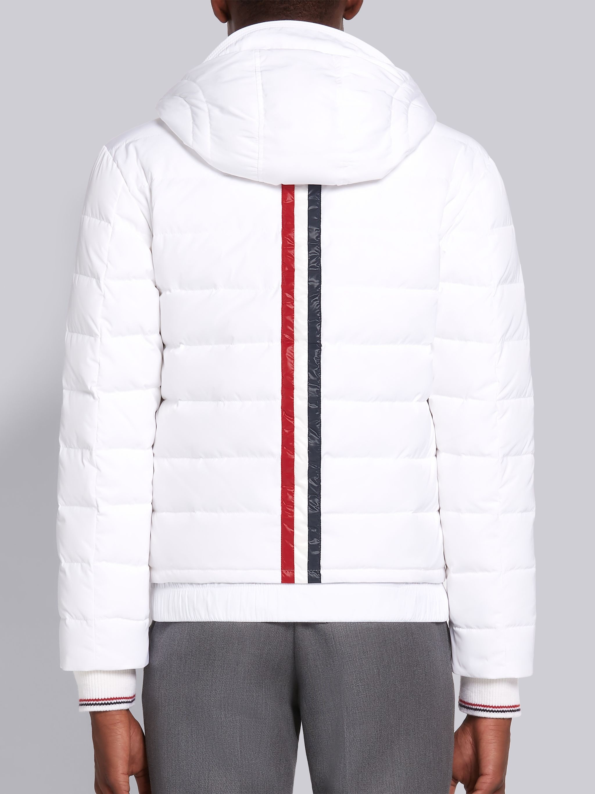 White Down Filled Poly Twill Center Back Stripe Zip-up Hooded Ski Jacket - 2