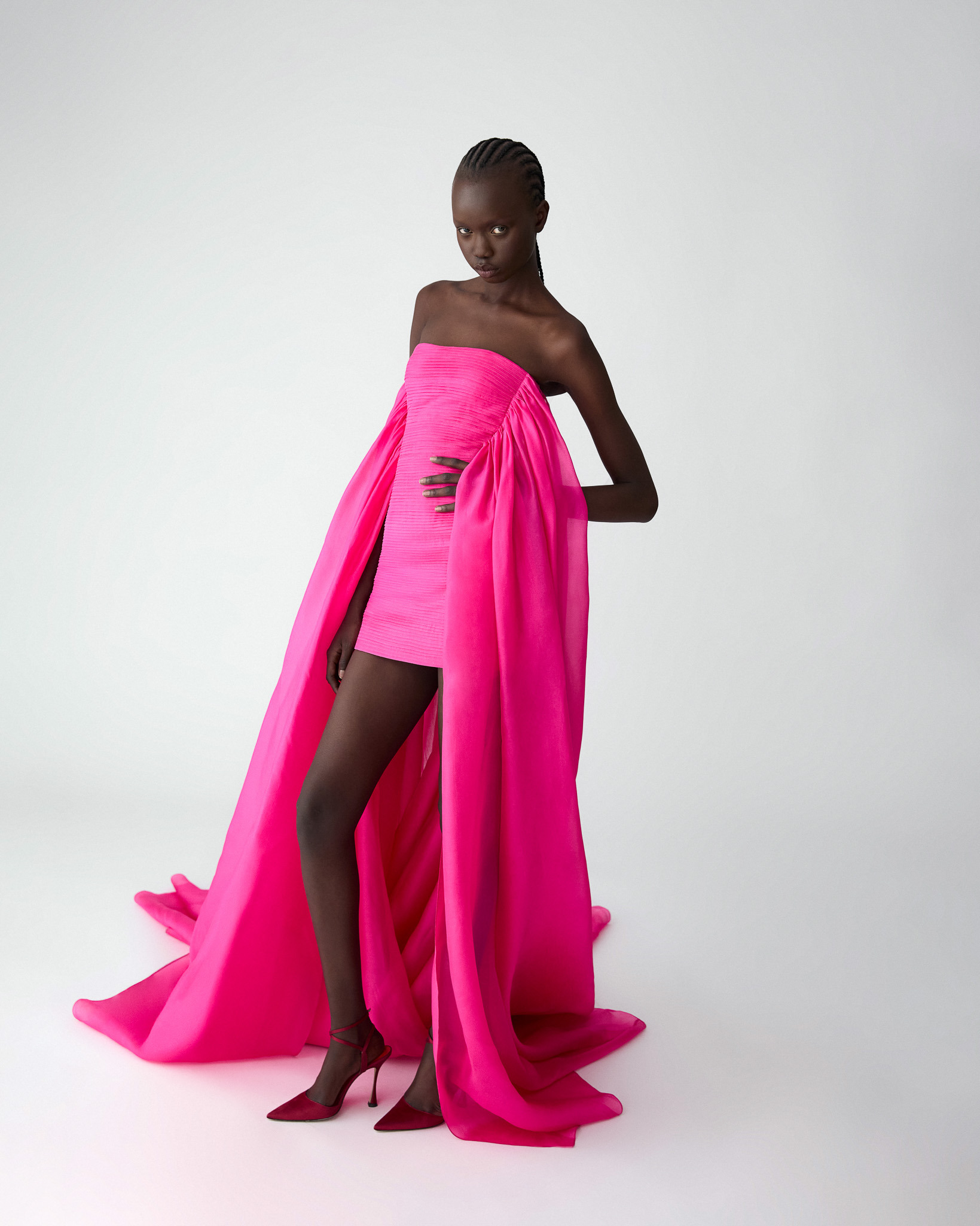 Organza Mini Dress with Train - 4