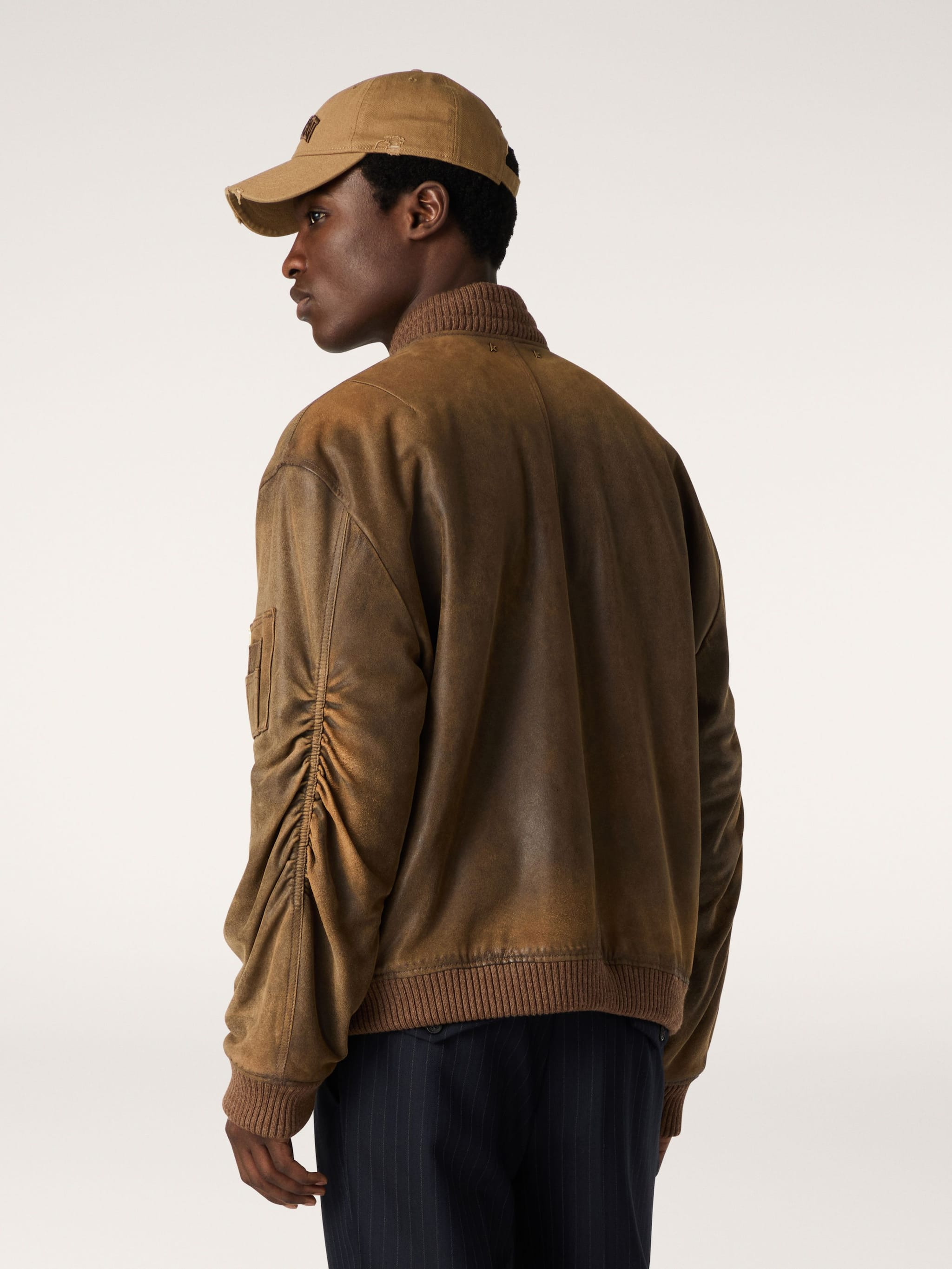 Brown leather biker jacket with a lived-in effect - 6