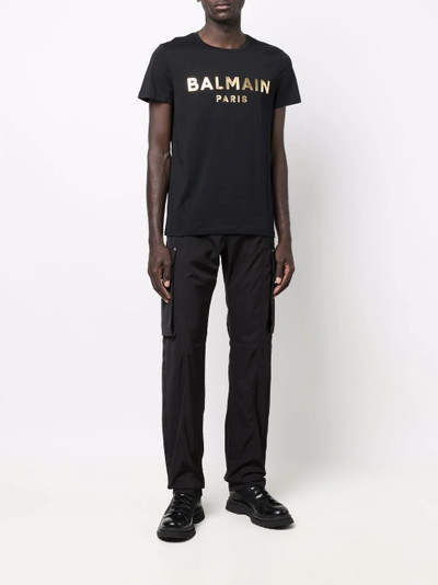 Balmain metallic logo-print cotton T-shirt outlook