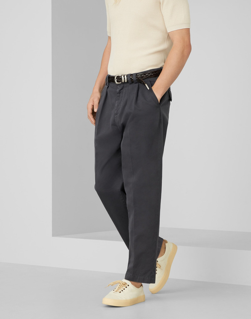 Twisted cotton gabardine relaxed fit trousers with reversed double pleats - 1