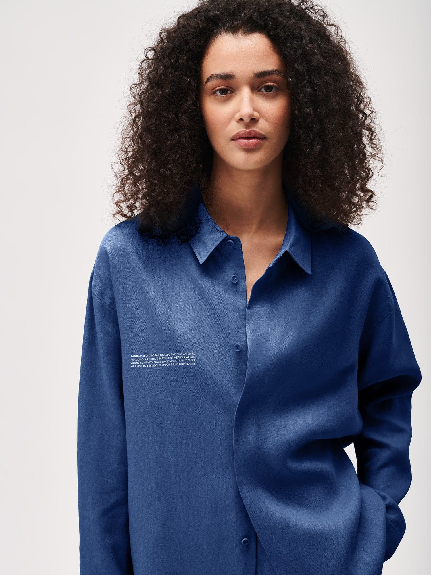 Womens DNA Linen Collared Long Sleeve Shirt - Lapis Blue - 3