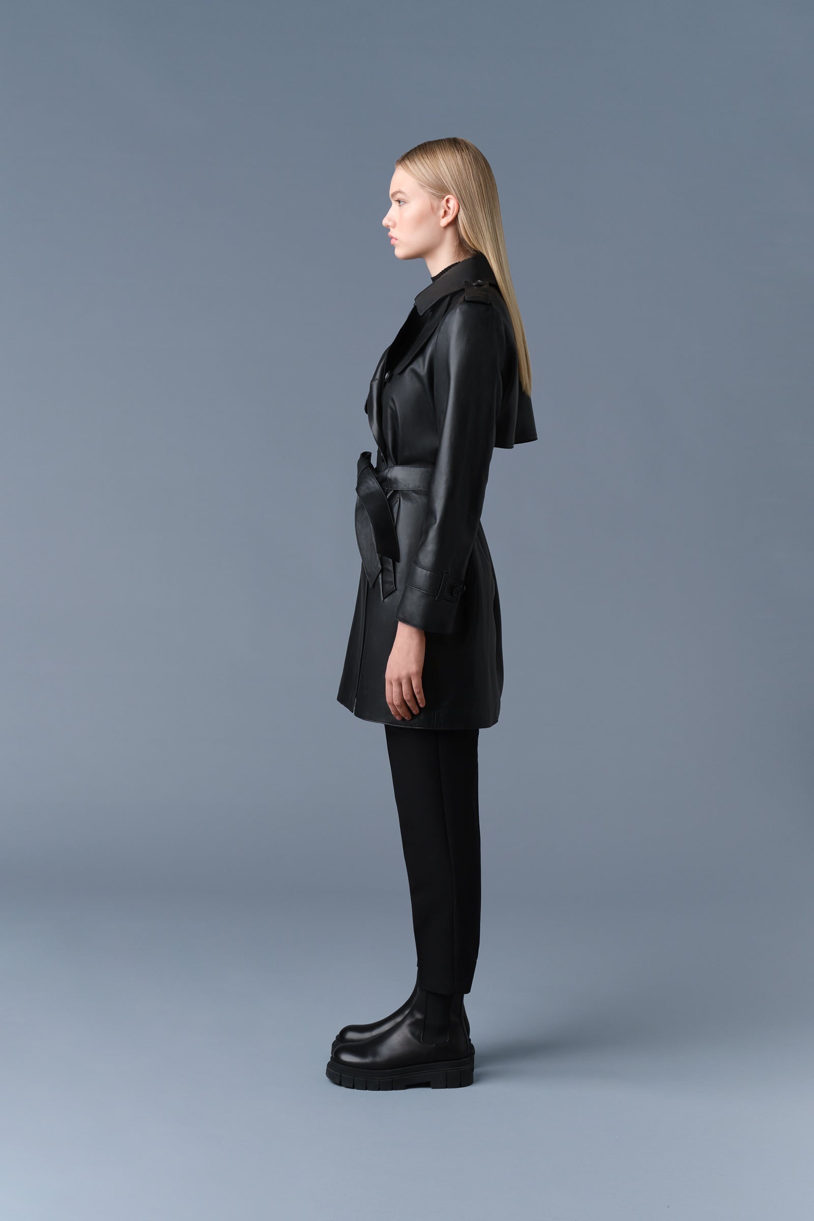 MELY Long Leather Trench Coat - 3