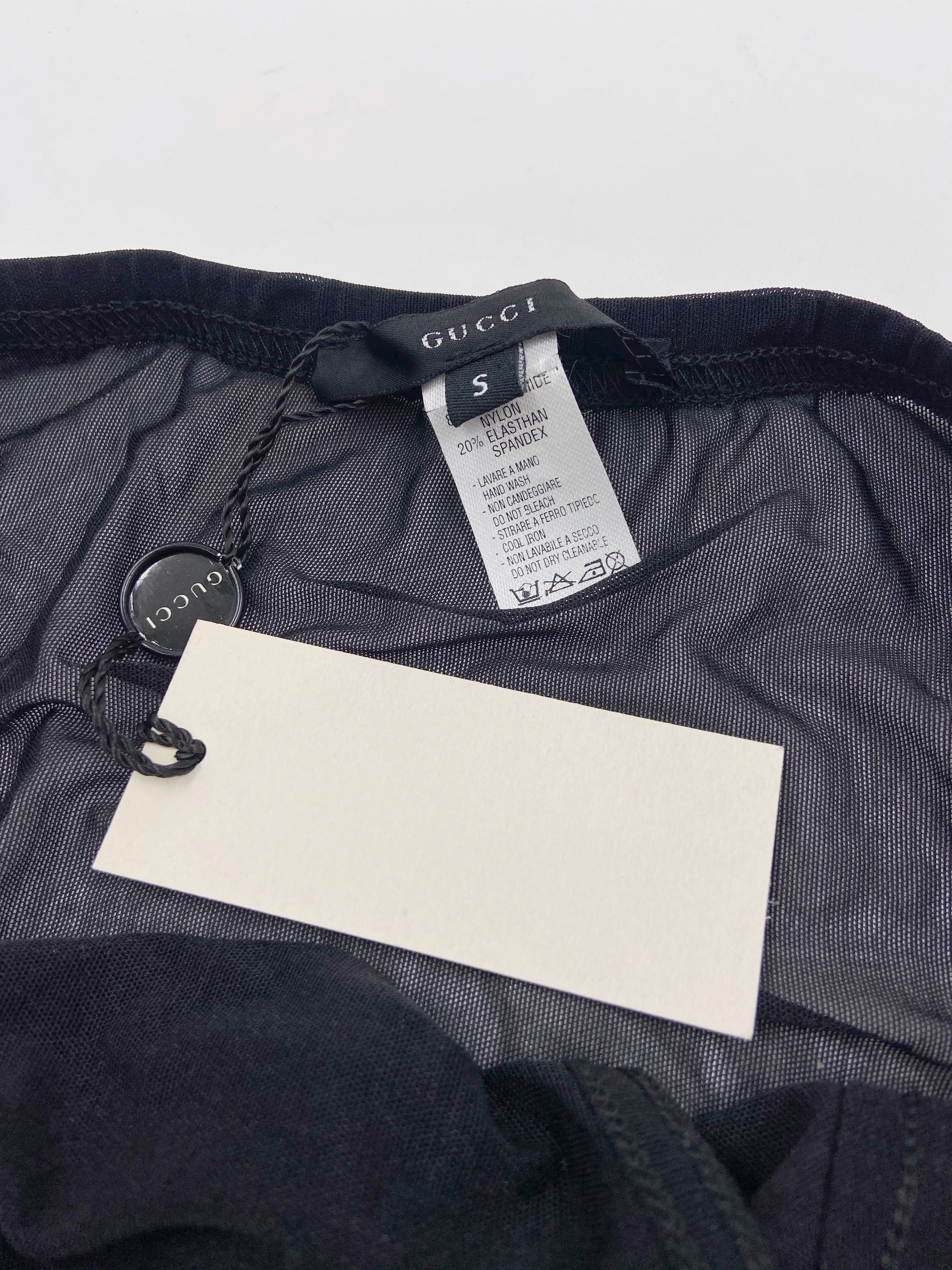 Gucci Spring 1998 Tom Ford Swarovski Logo Black Sheer Mesh Brief Shorts S - 13