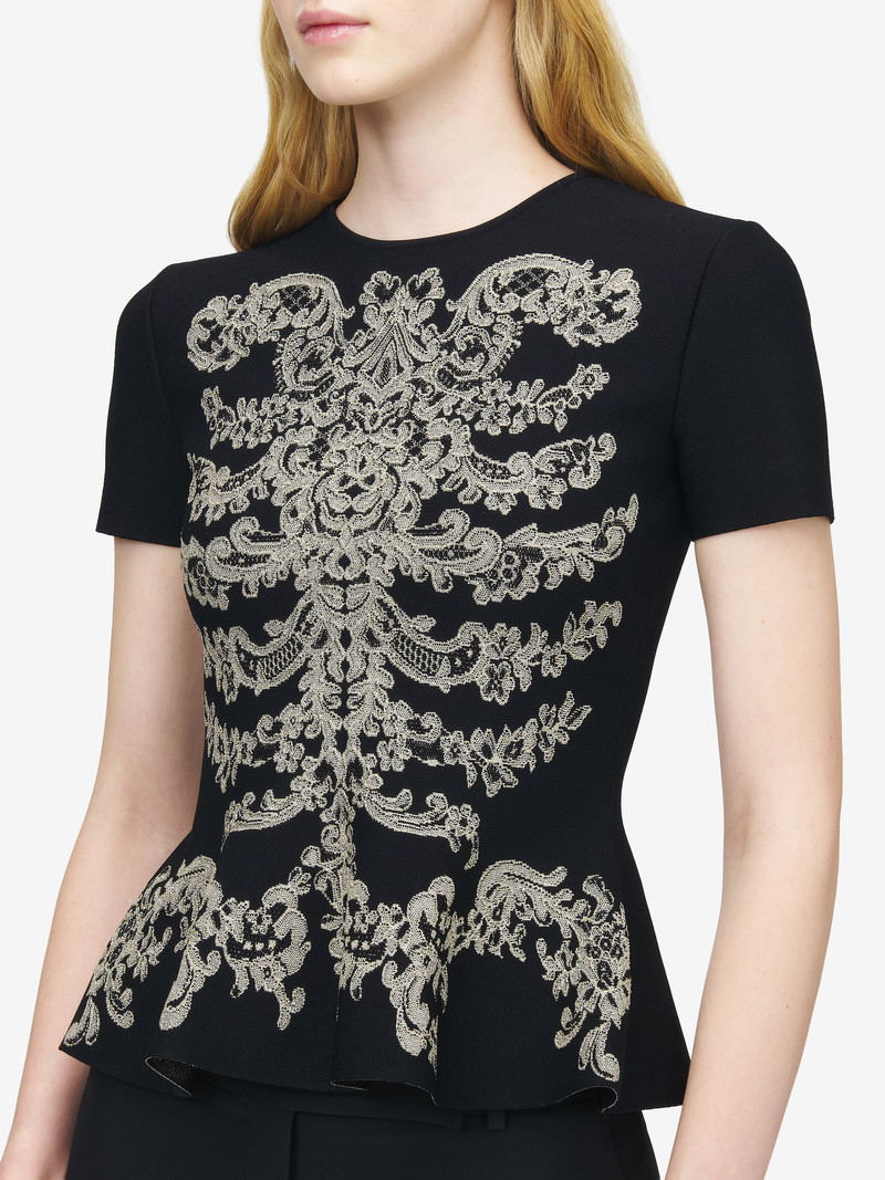 Lace Ribcage Jacquard Peplum Top 6