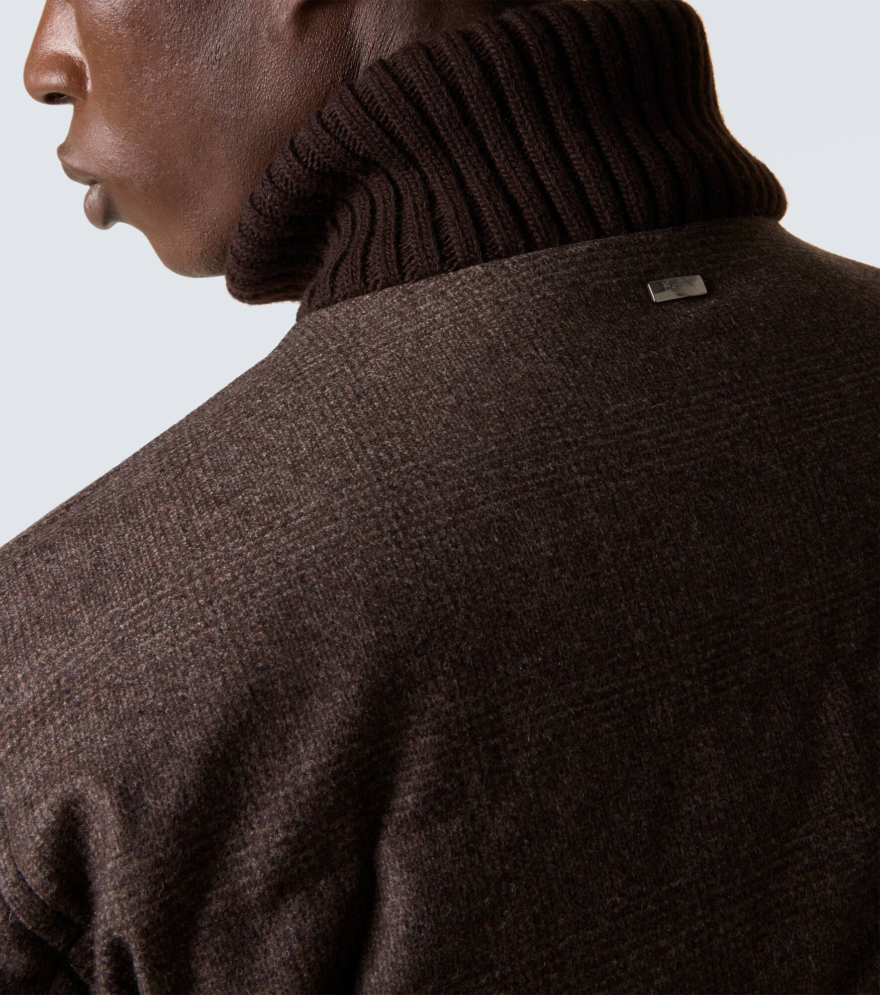 Checked wool and cashmere down jacket - 7