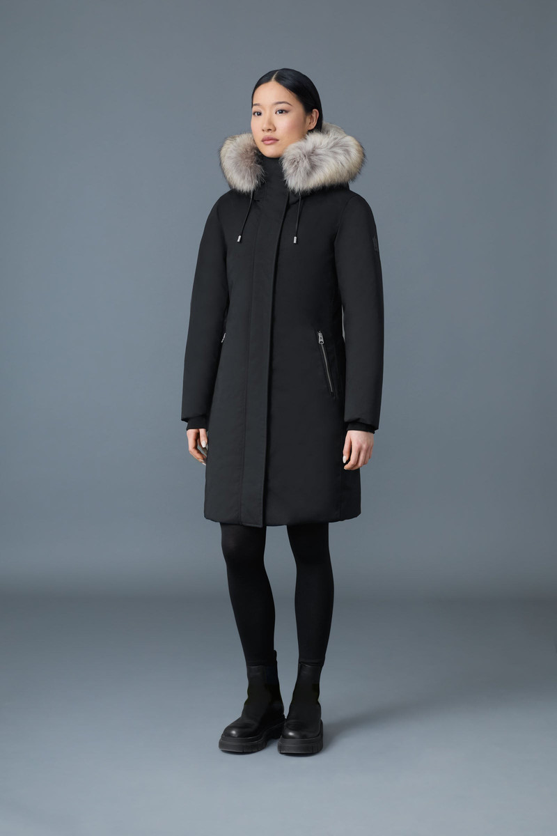 SHILOH-F 2-IN-1 fitted down coat with removable bib and natural fur 3