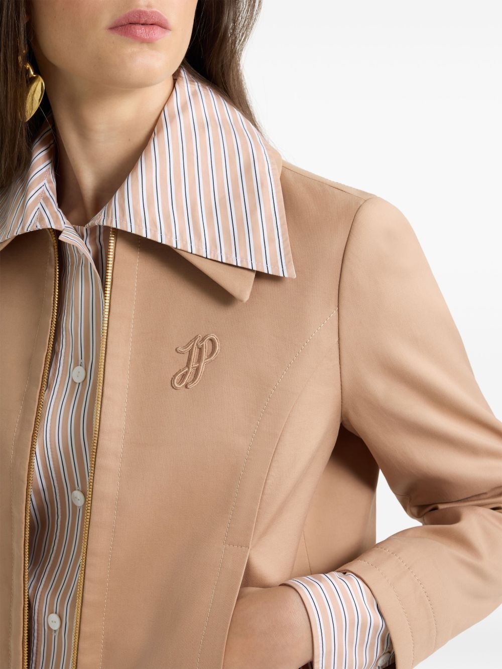 zip-up cropped twill jacket - 5