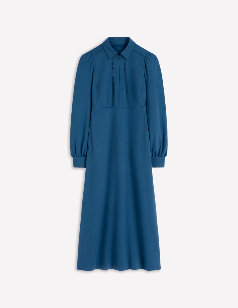 Pip Zip-Up Ponte Midi Dress-Tourmaline Blue 1