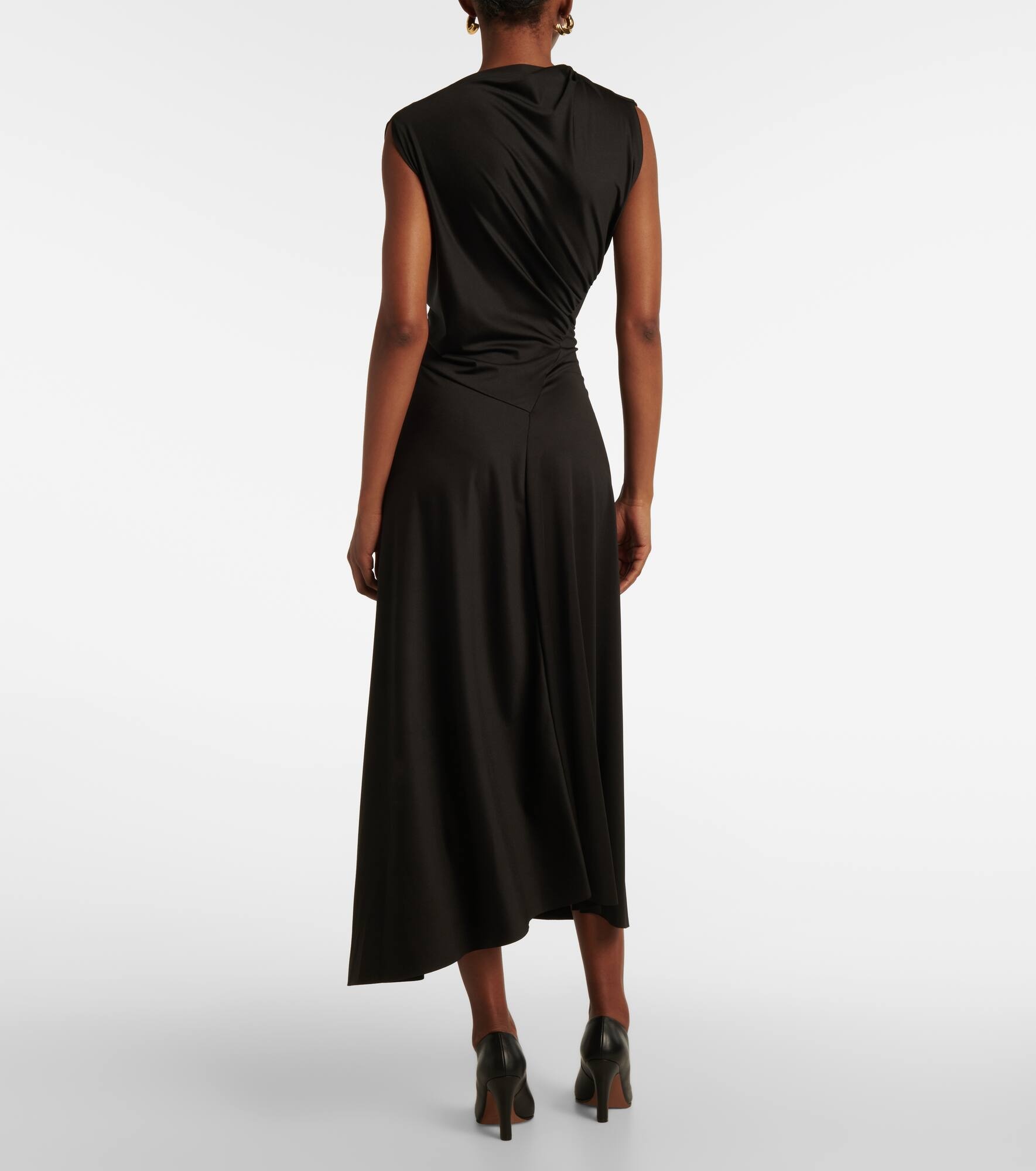Asymmetric draped jersey midi dress - 3