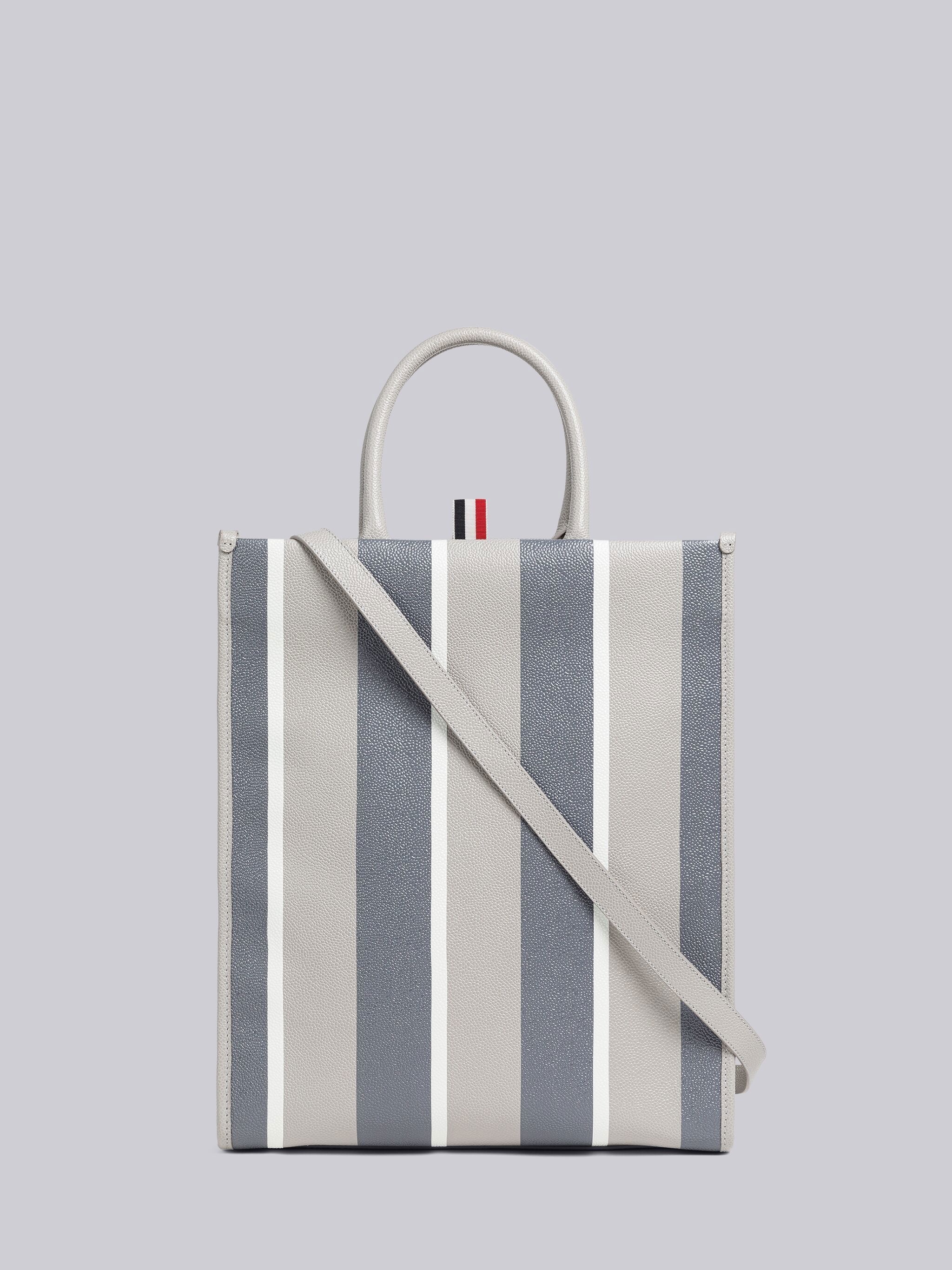 Stripe Pebble Grain Leather Vertical Tote - 4