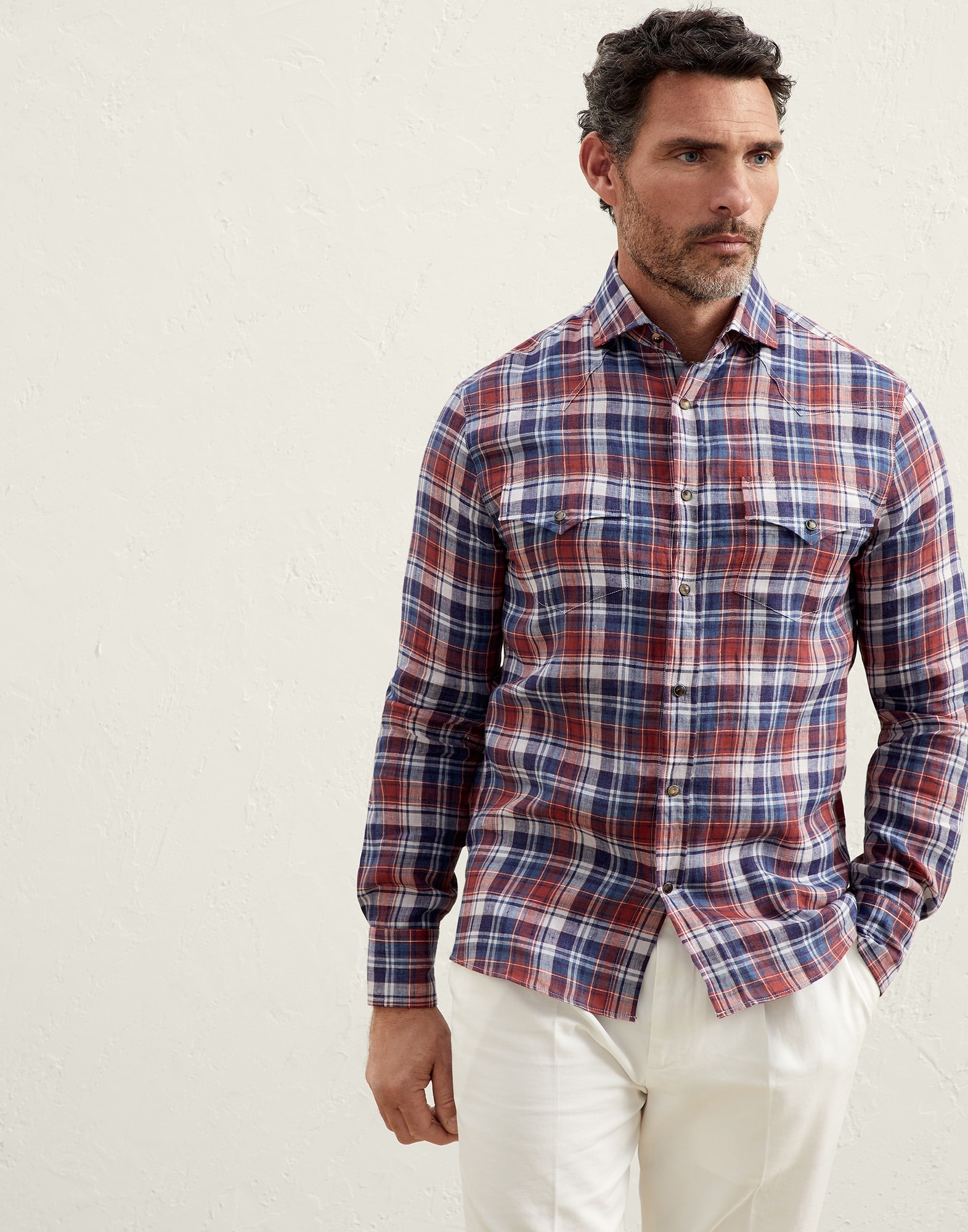 Linen madras easy fit western shirt - 1