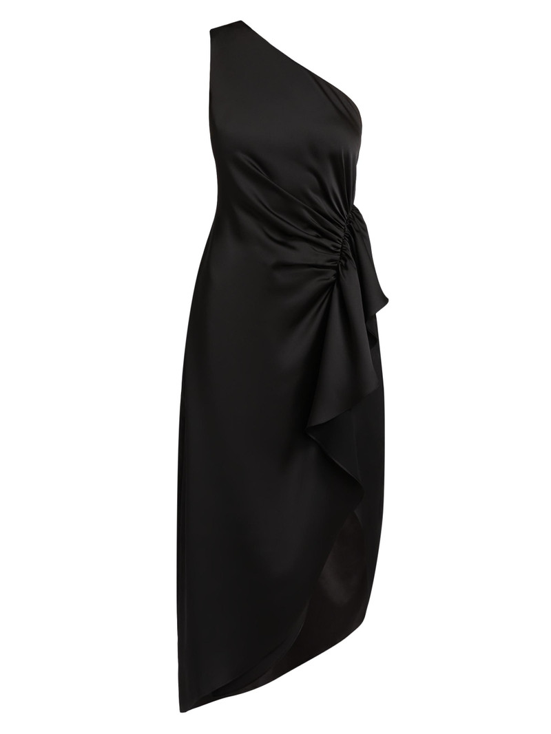 Women's Malika Ruffled Satin One-Shoulder Midi-Dress - Black 1