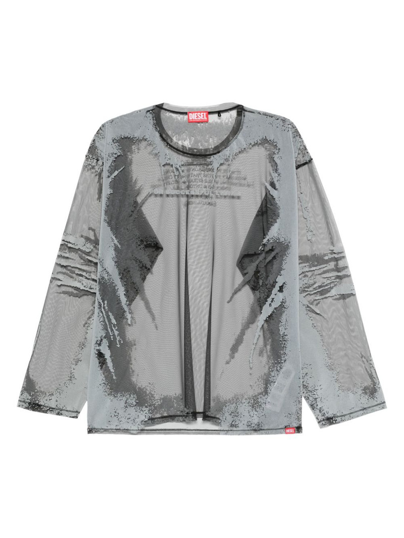 abstract-print mesh T-shirt 1