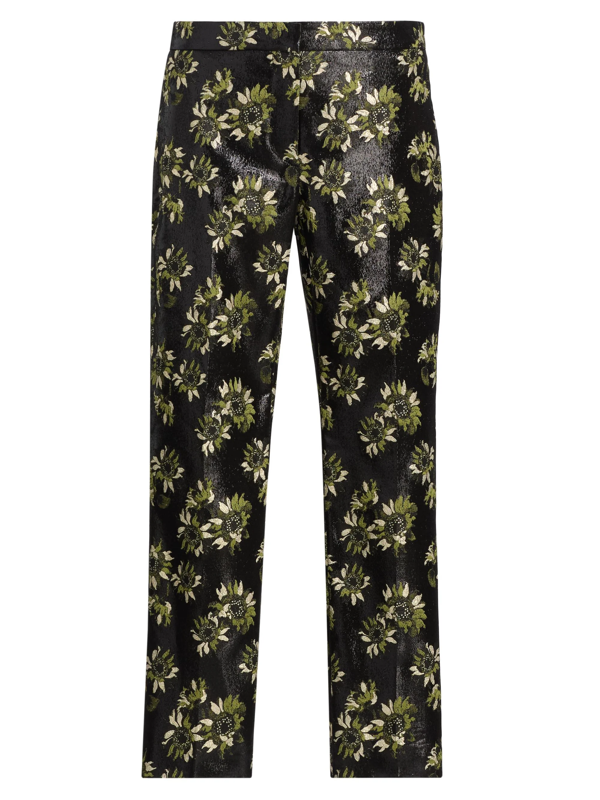 Women's Lacquered Sunflower Cigarette Crop Trousers - Black Green Gold - 1