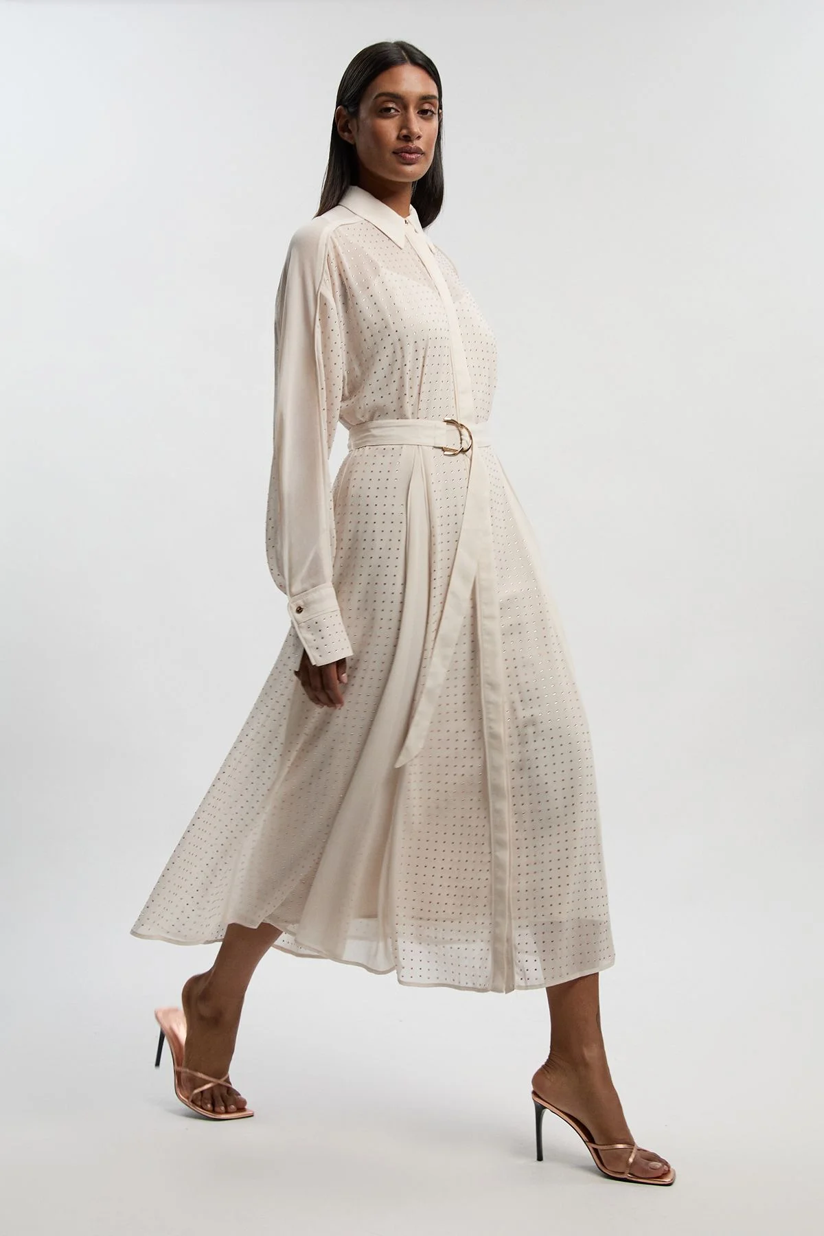 Hotfix Studded Long Sleeve Shirt Woven Maxi Dress - 1