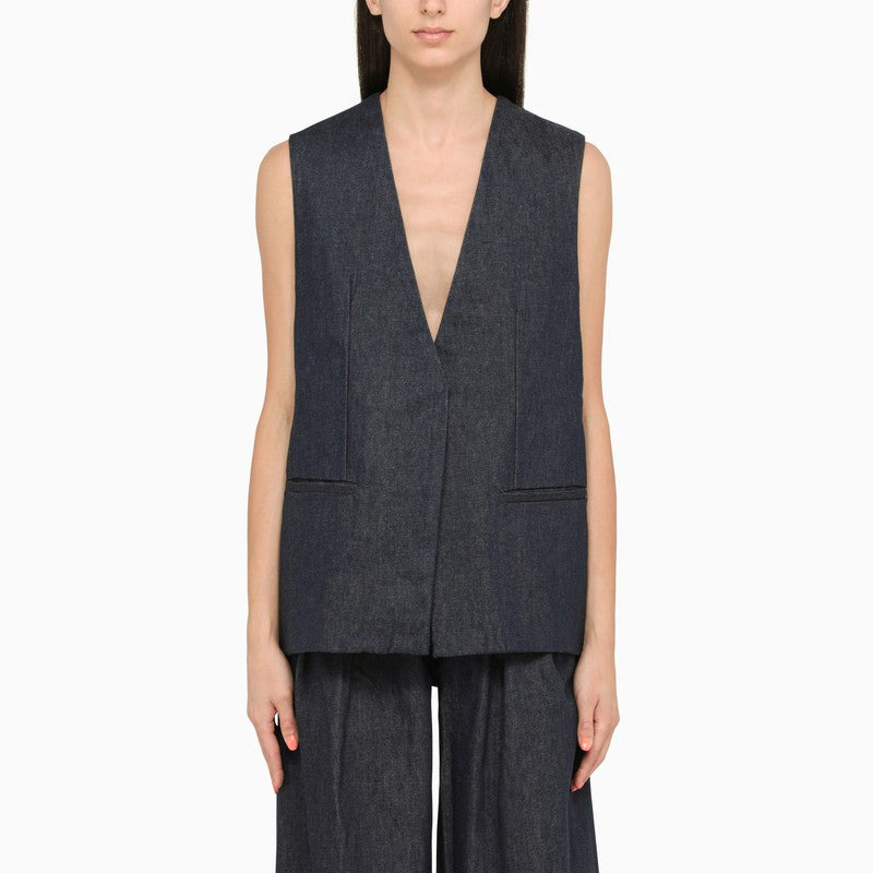 BLUE COTTON WAISTCOAT - 1