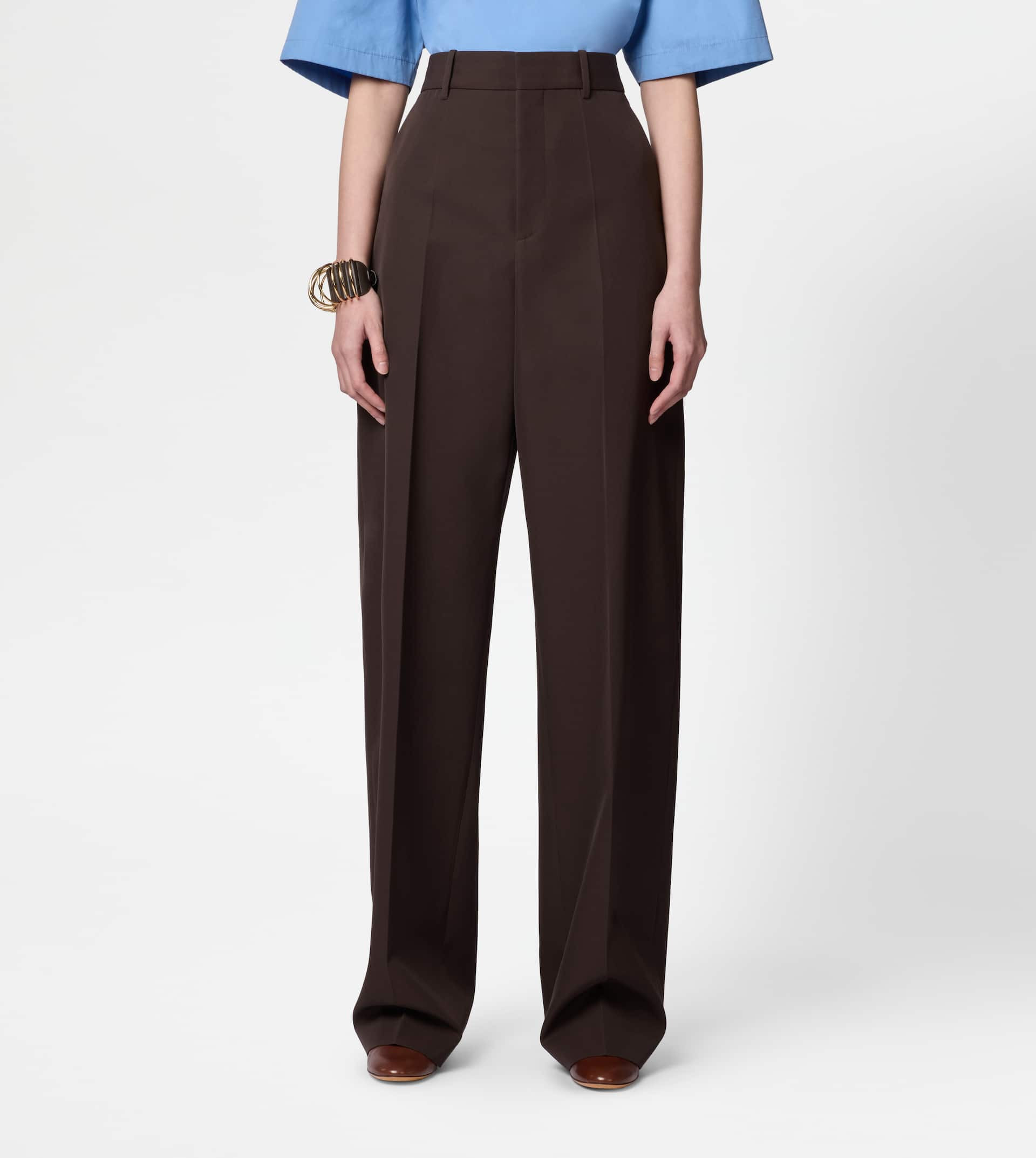 PANTS IN WOOL BLEND GABARDINE - BROWN - 3