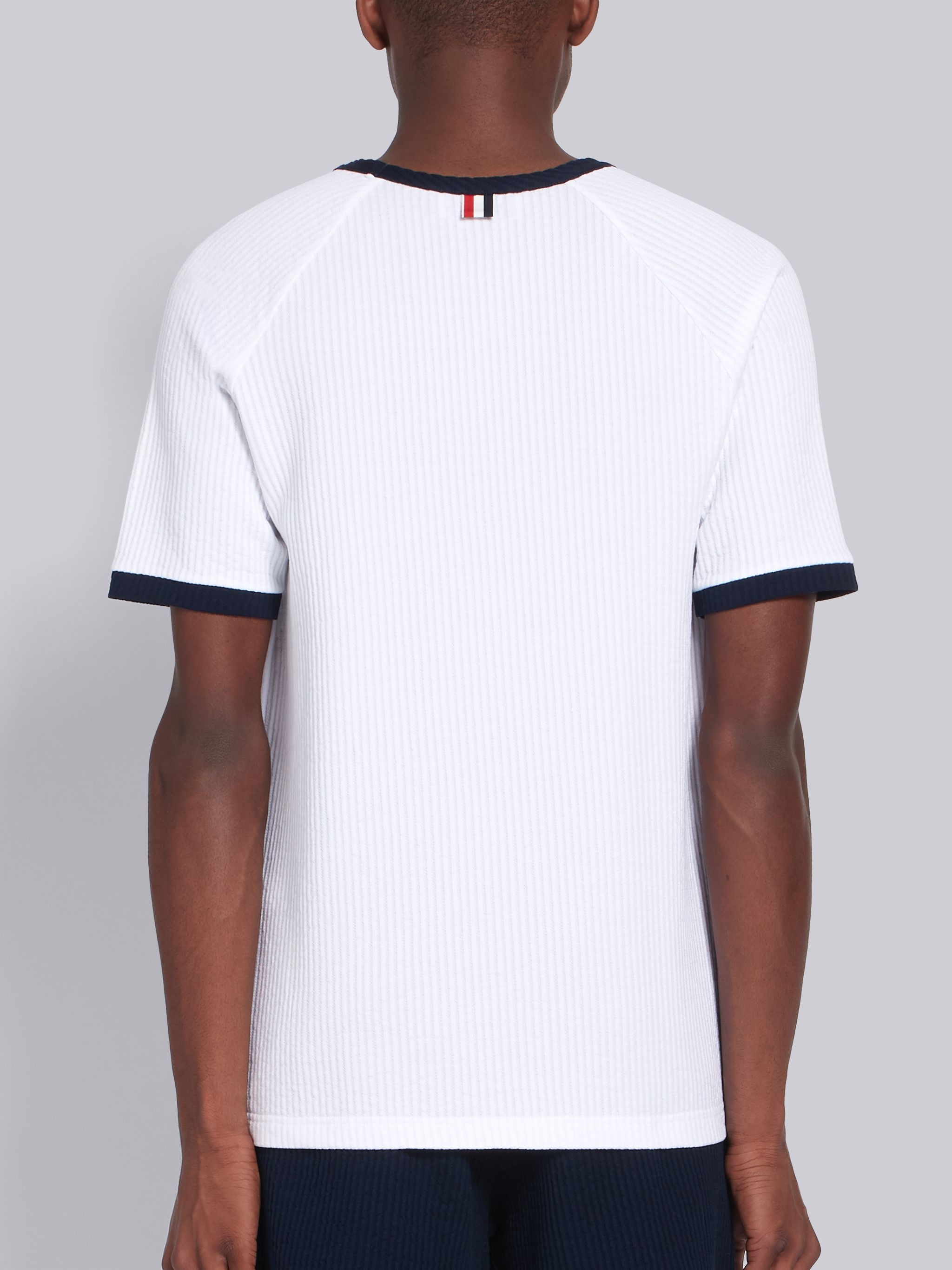 White Seersucker Short Sleeve Ringer Tee - 3