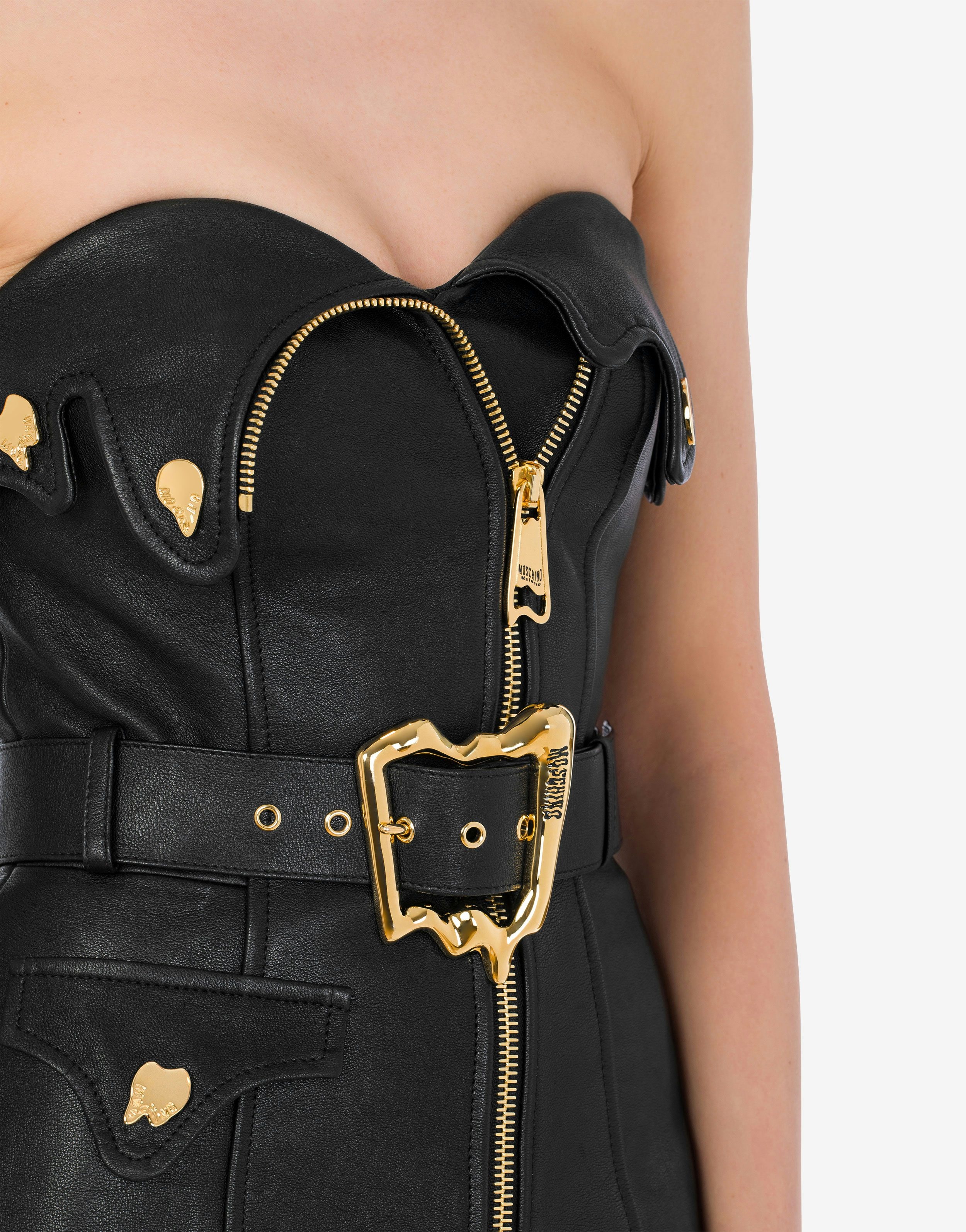 MORPHED EFFECT NAPPA LEATHER MINIDRESS - 4