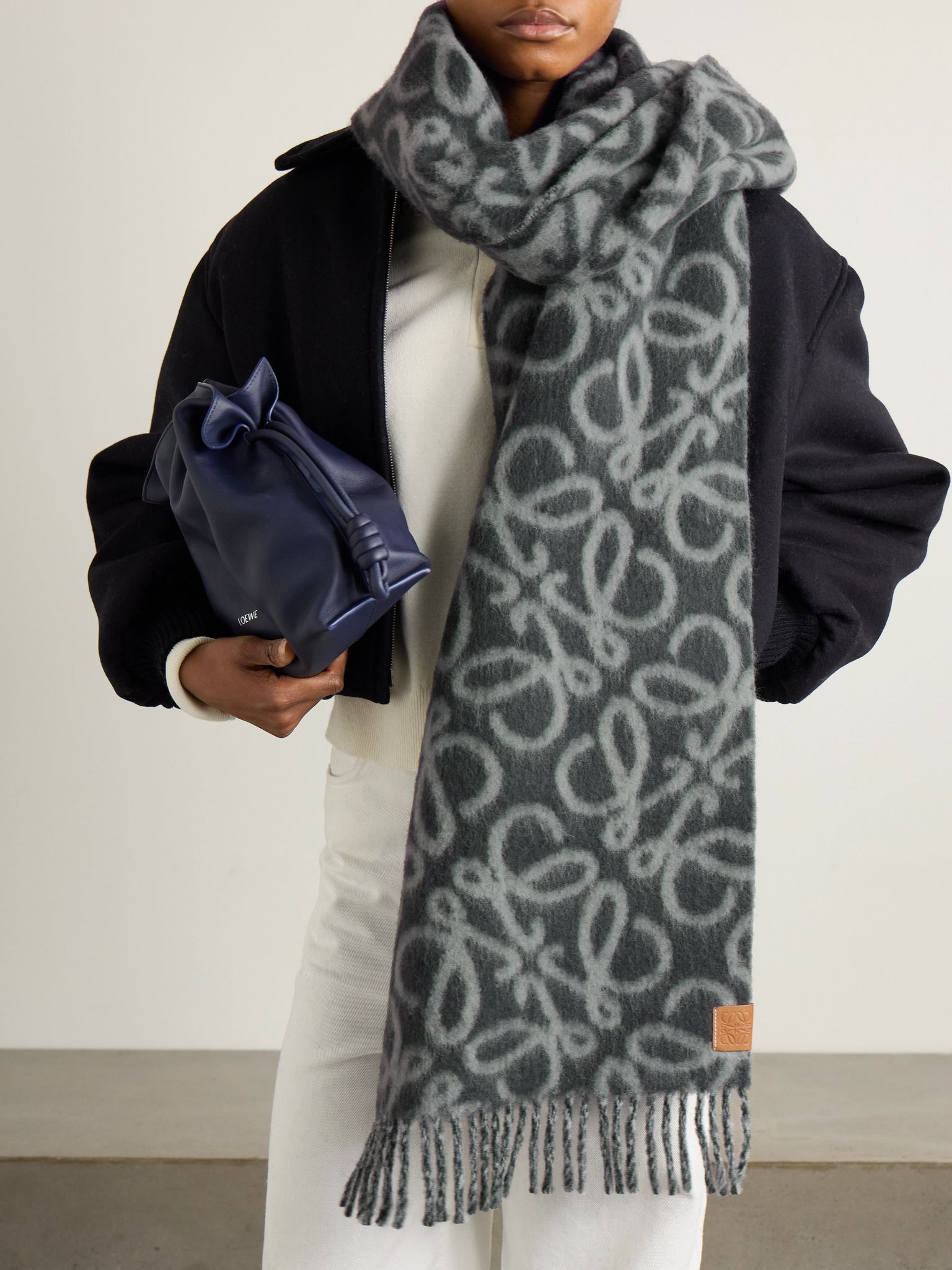 Fringed jacquard-knit scarf Blue - 2